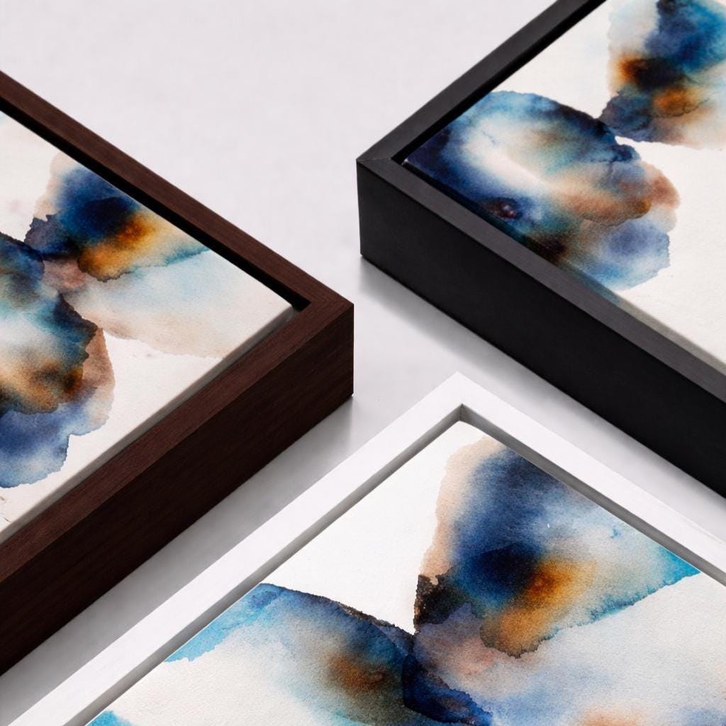 Abstrakte blaue braune Tuschemalerei – Stil A – Gerahmte Leinwand-Wandkunst