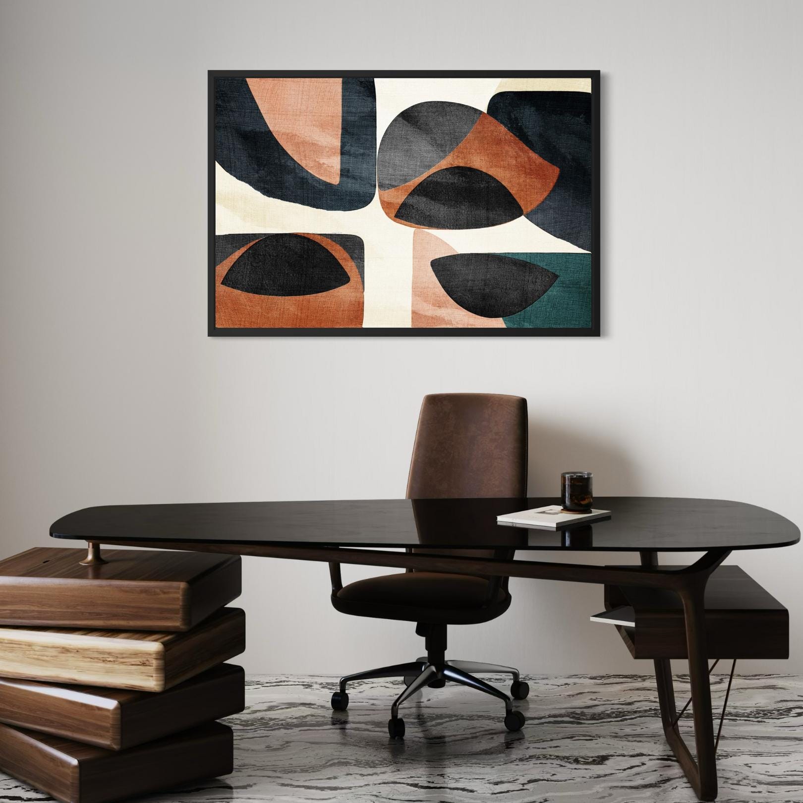 Abstrakte Mid-Century Formen – Gerahmte Leinwand-Wandkunst