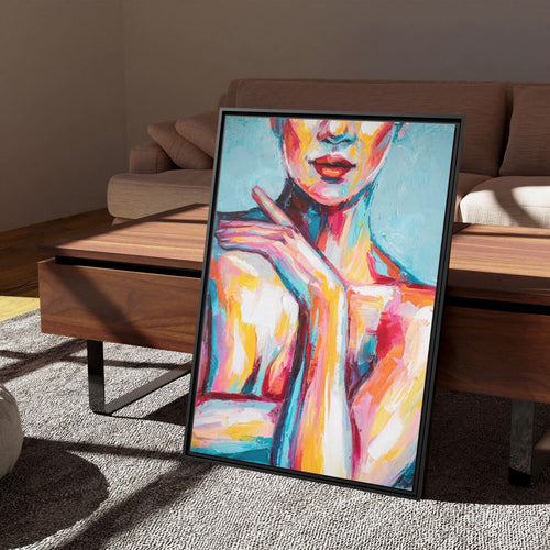Abstract Colorful Female Portrait Art - Framed Canvas Wall Art
