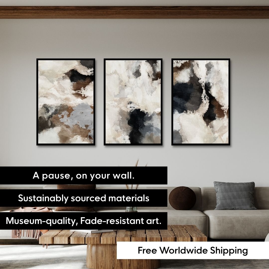 Triptychon Neutral Abstrakt Aquarell Wandkunst - 3er Set