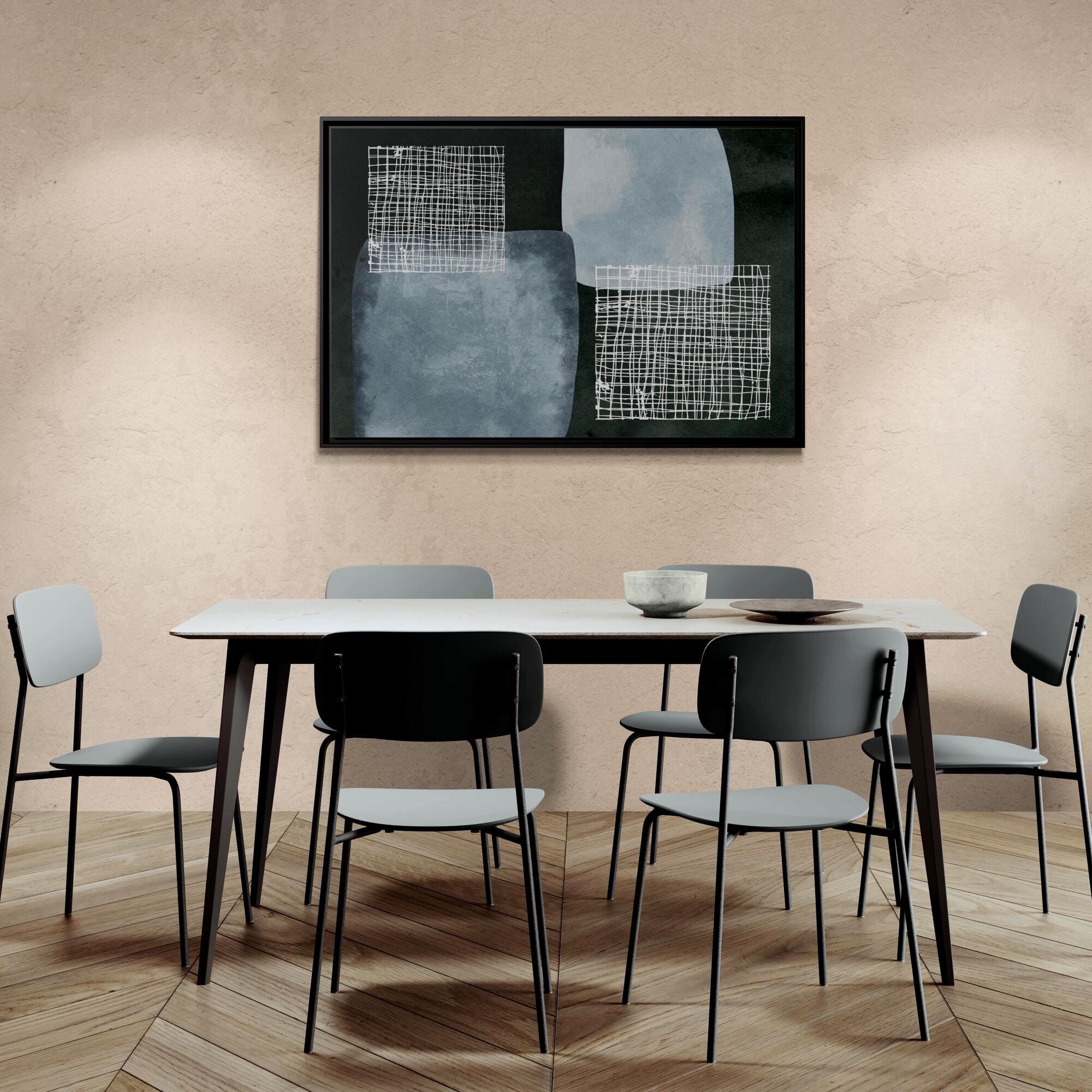 Abstrakte minimalistische blaue Formen – gerahmte Leinwand-Wandkunst