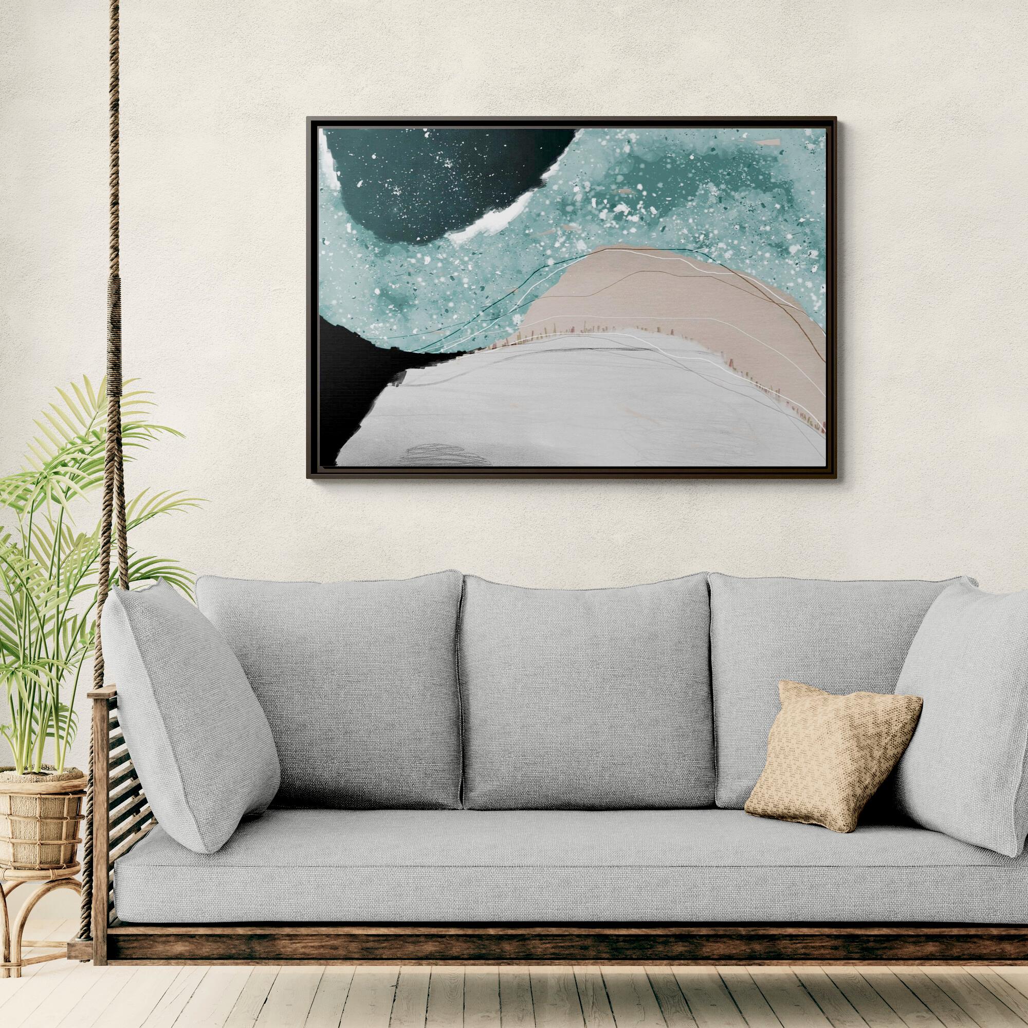 Abstract Teal Waves Framed Canvas Wall Art