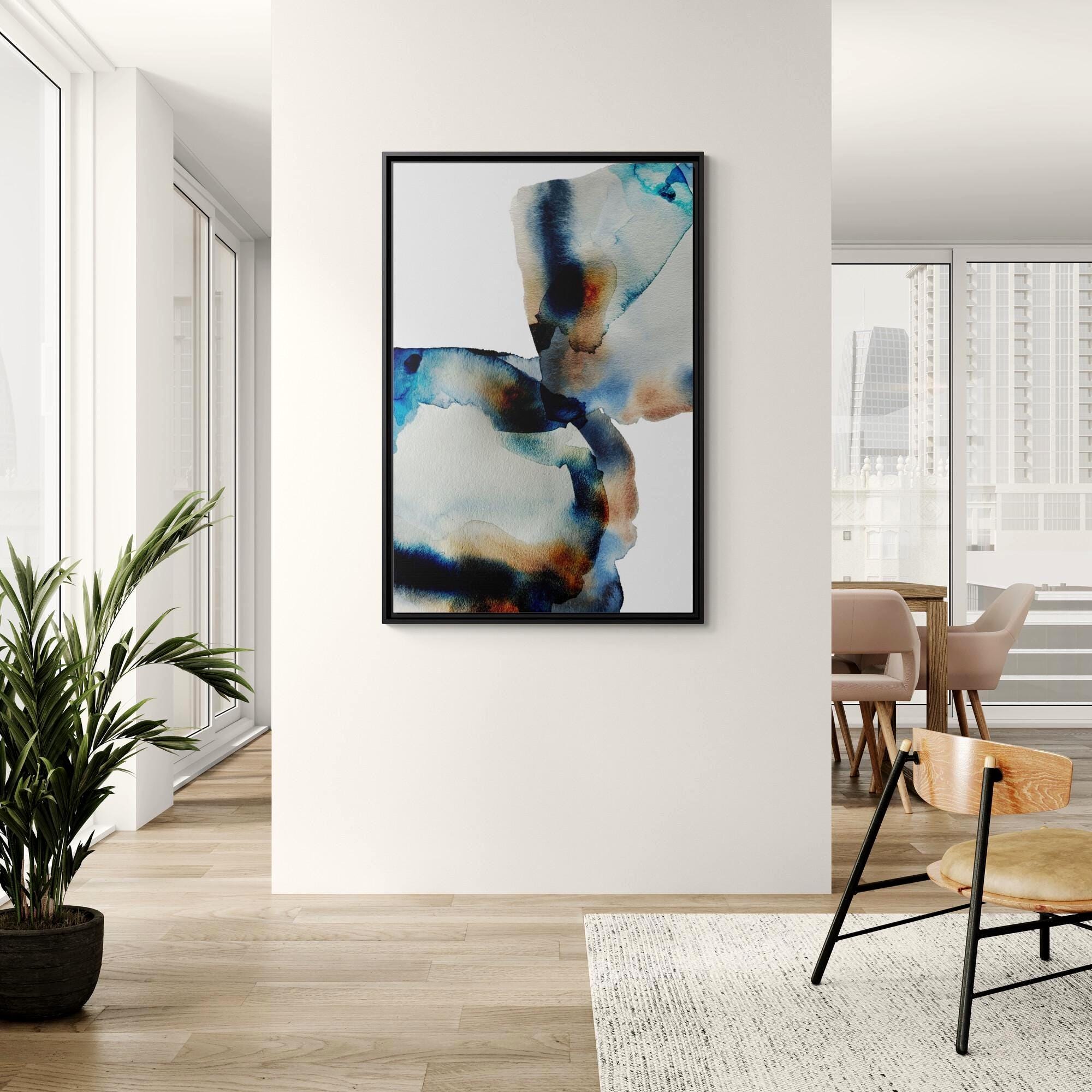 Abstrakte blaue braune Tuschemalerei – Stil A – Gerahmte Leinwand-Wandkunst
