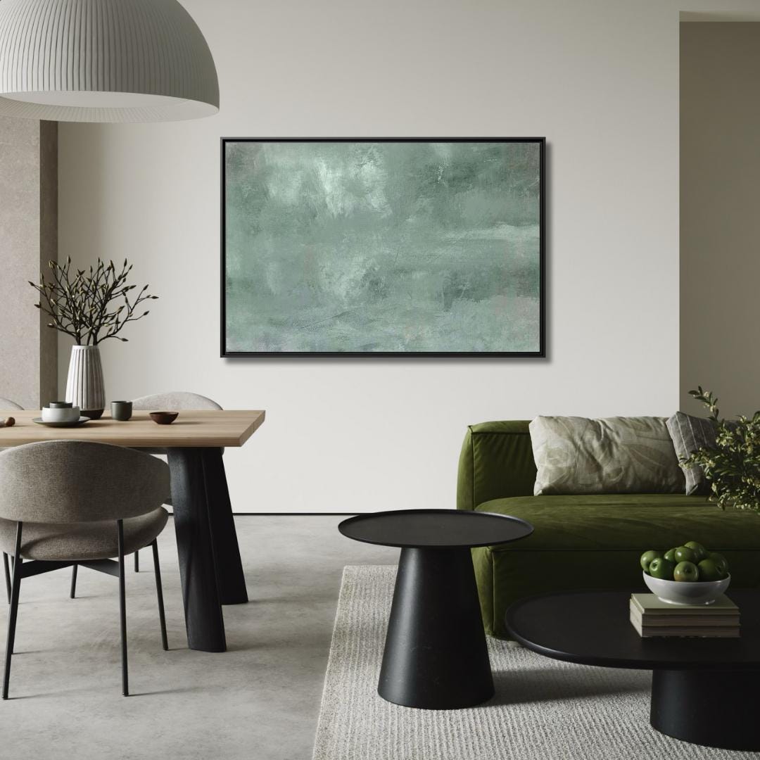 Green Abstract Watercolor Art - Framed Canvas Wall Art