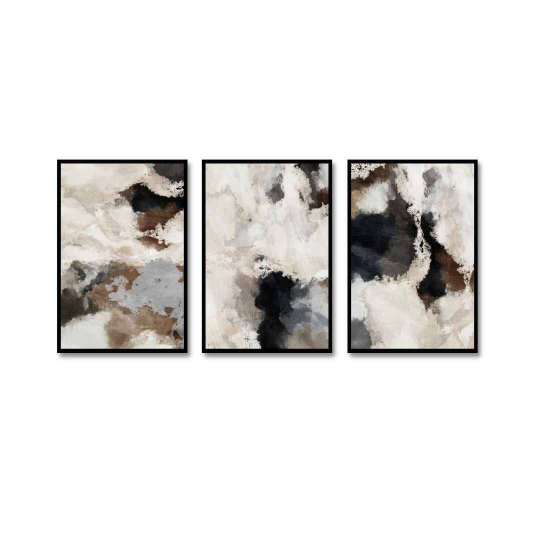 Triptych Neutral Abstract Watercolor Wall Art - Set of 3