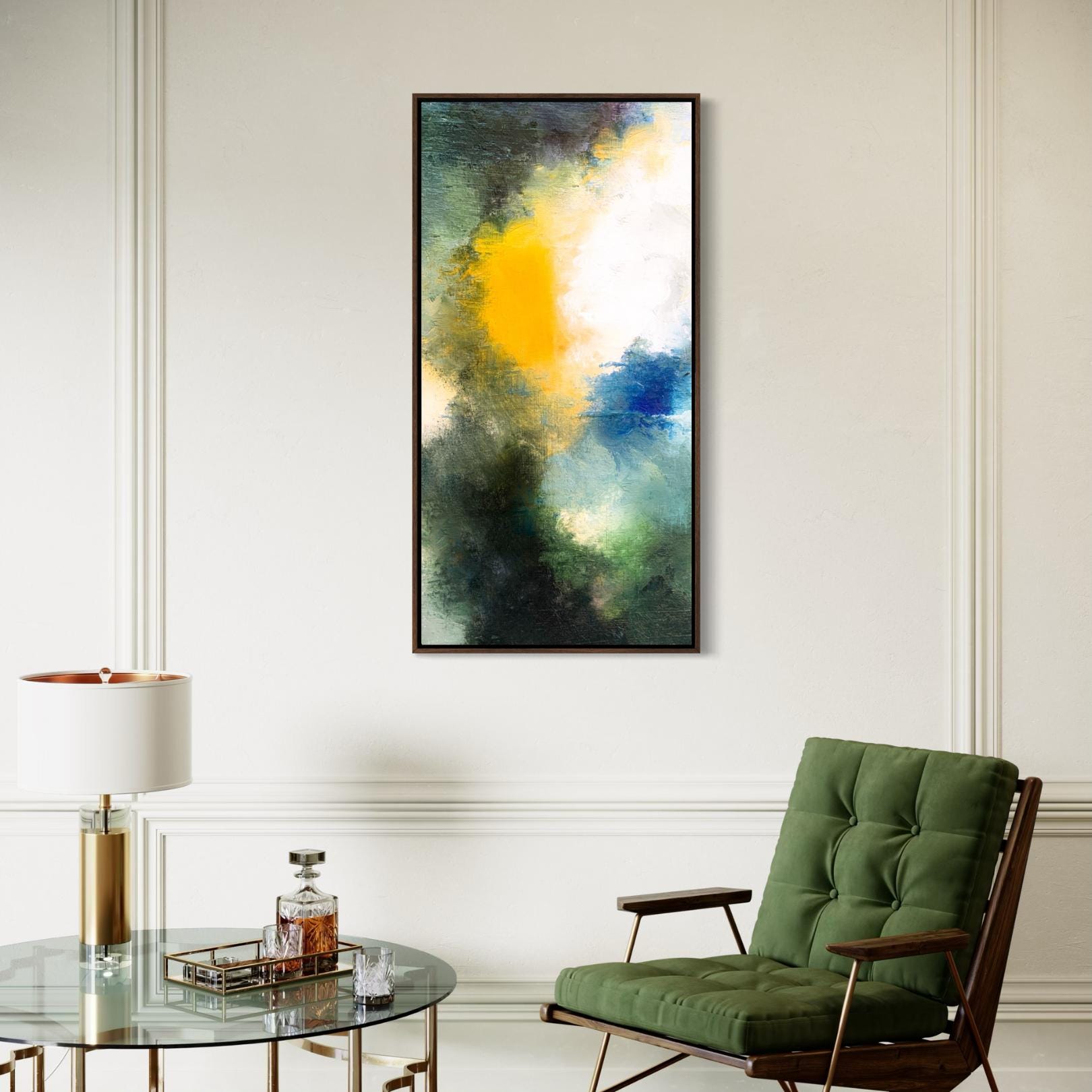 Abstract Yellow, Blue and Green Color Burst Wall Art