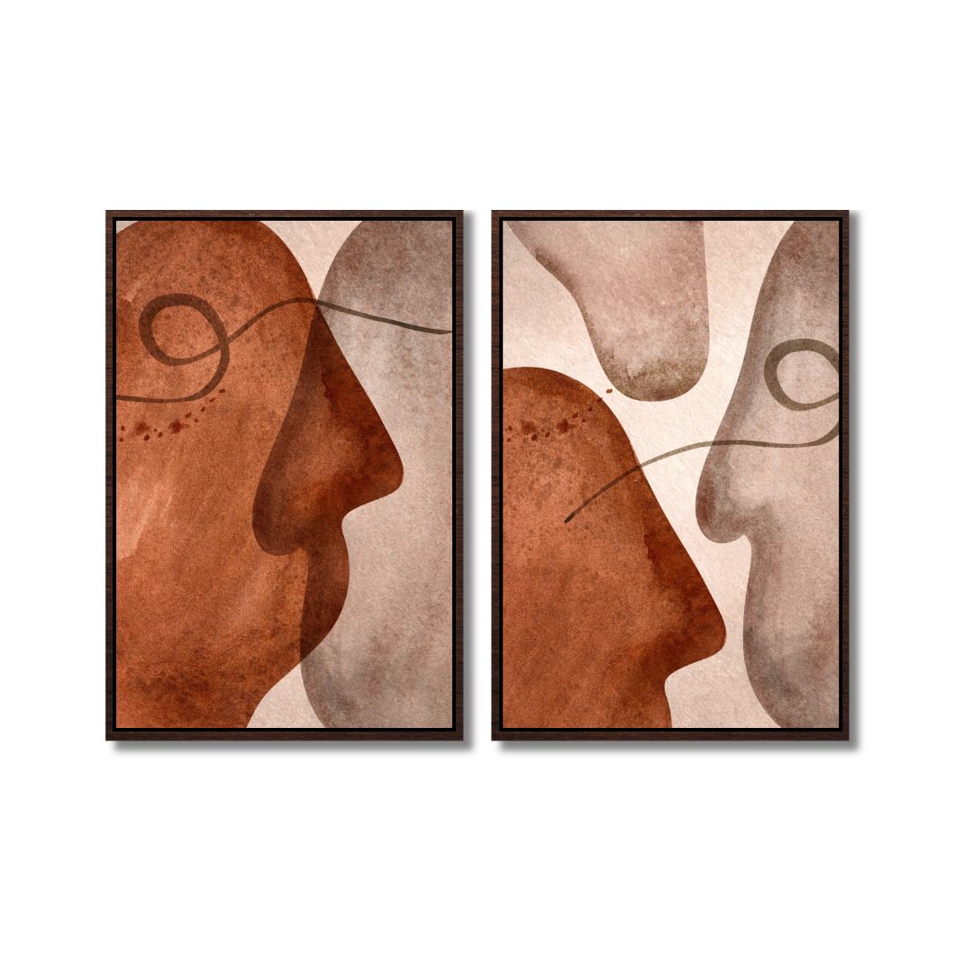 Diptych Mid Century Abstract Faces Wall Art - Set of 2