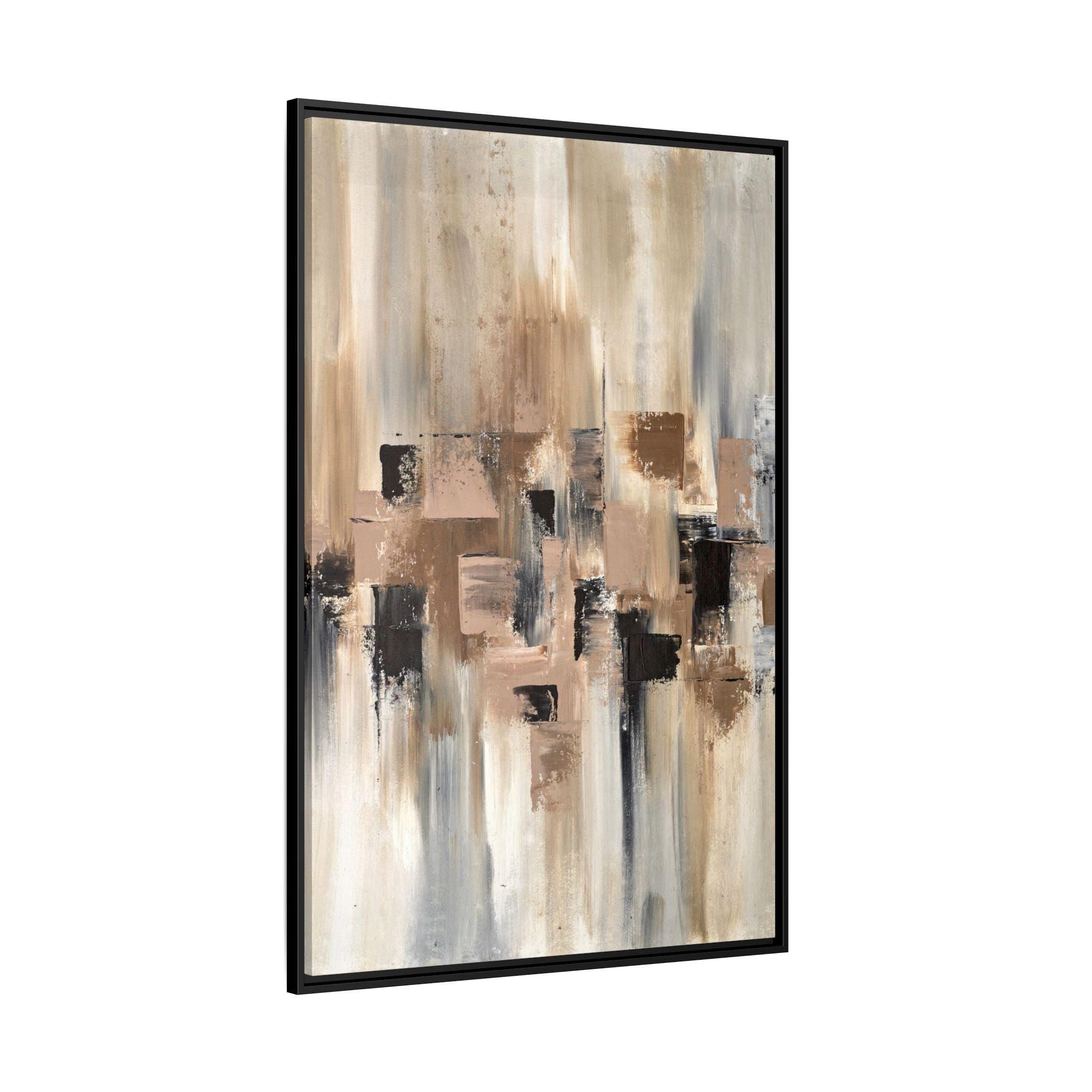 Neutral Beige, Brown and Gray Abstract - Framed Canvas Wall Art