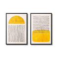 Diptychon Minimalistische abstrakte gelbe Formen Wandkunst – Gerahmte Leinwand-Wandkunst – 2er-Set