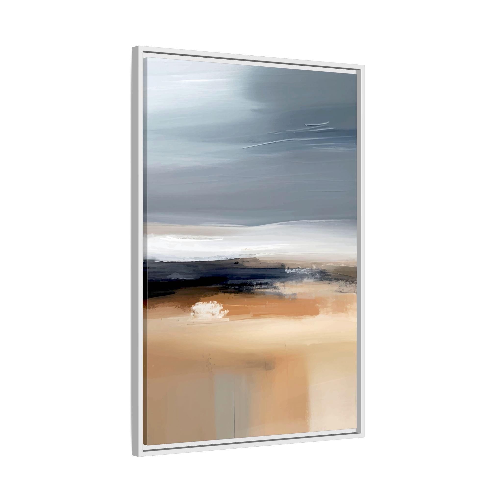 Blue and Beige Coastal Landscape Abstract Art – Framed Canvas Wall Art