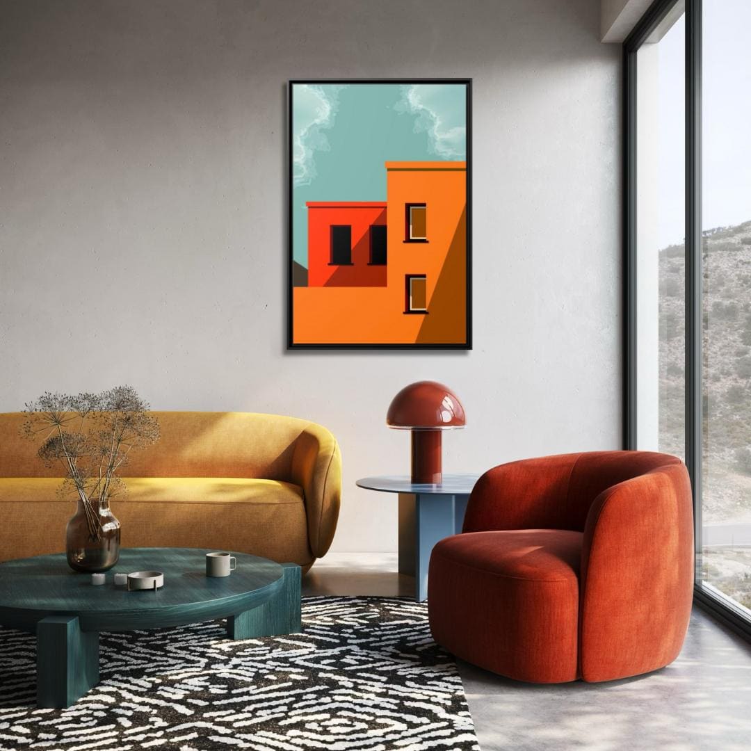 Colorful Modern Geometric Building Architectural Art - Framed Canvas Wall Art