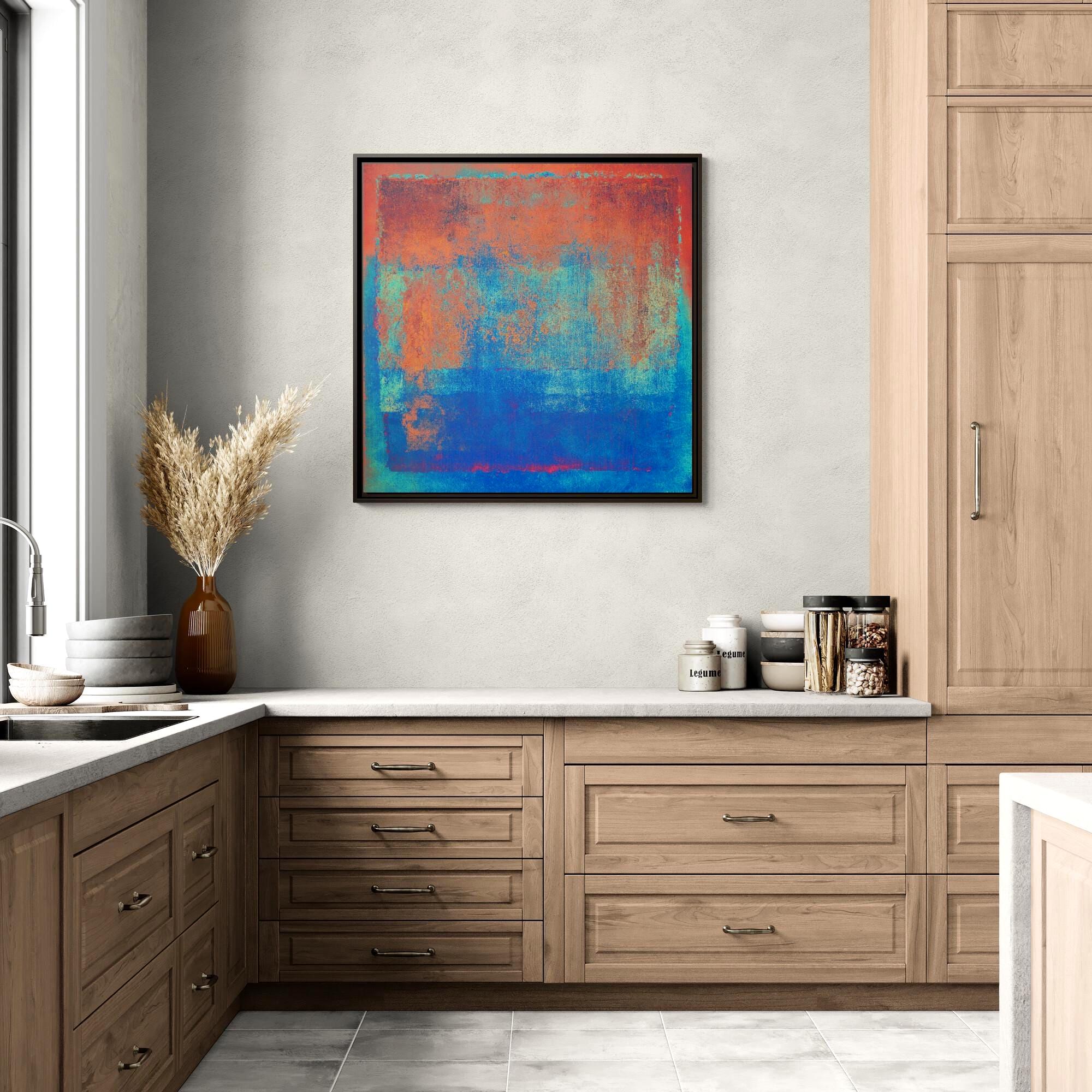 Abstrakte Orange, Grün und Blau Farbflächenkunst - Gerahmte Leinwand-Wandkunst