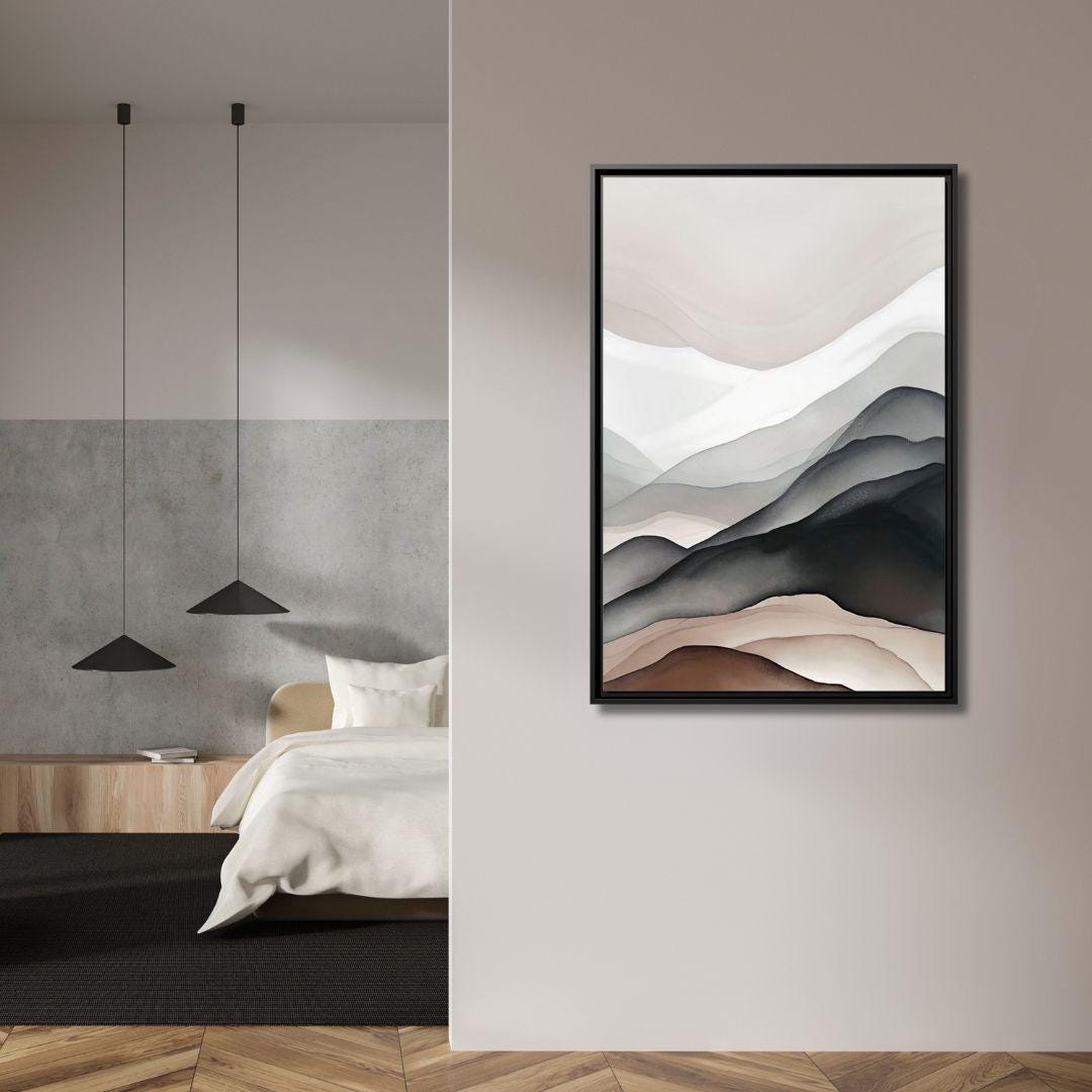 Neutrale abstrakte Berglandschaft – gerahmte Leinwand-Wandkunst