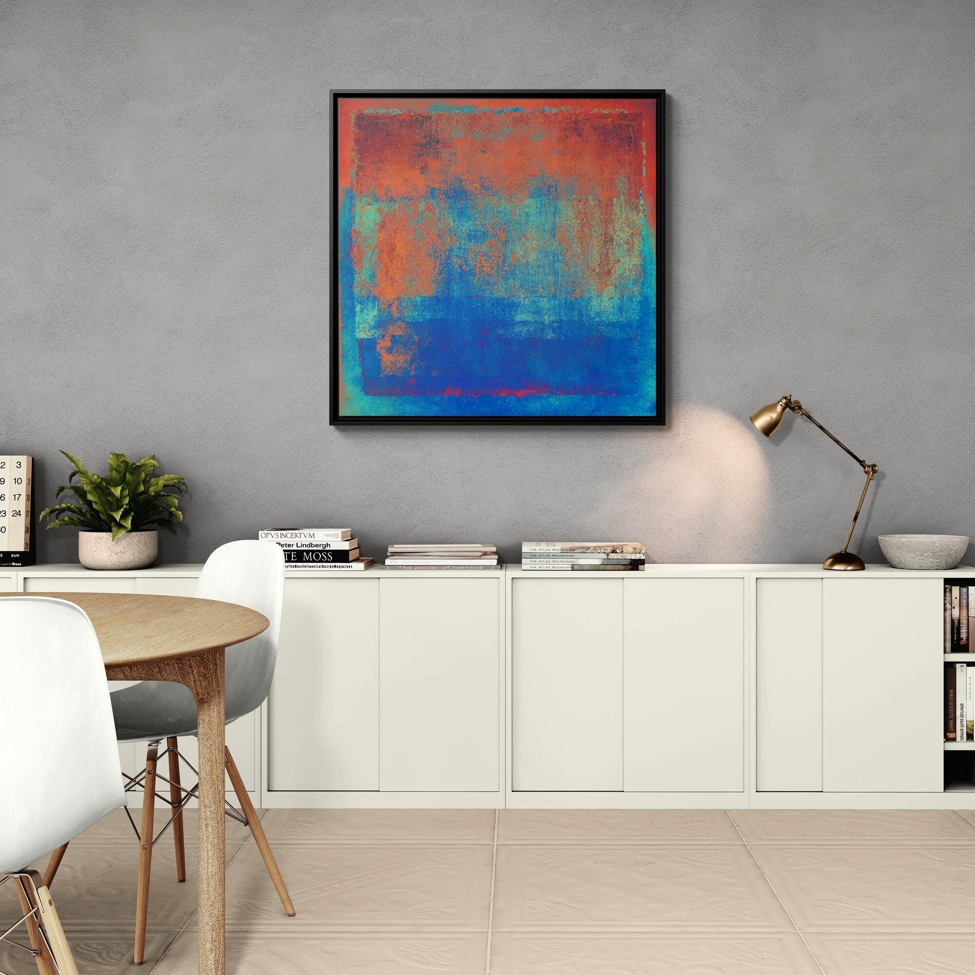 Abstrakte Orange, Grün und Blau Farbflächenkunst - Gerahmte Leinwand-Wandkunst