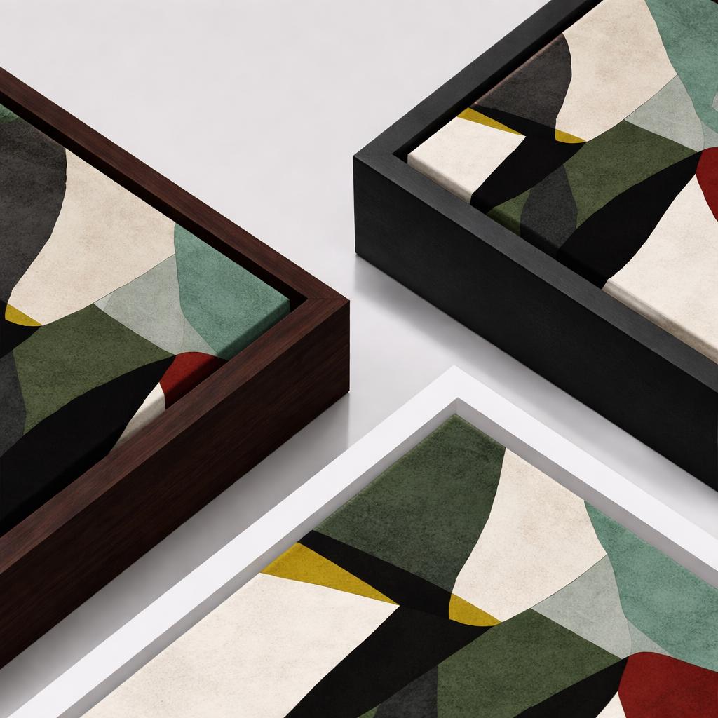 Green, Gray and Beige Abstract Color Block Framed Canvas Art