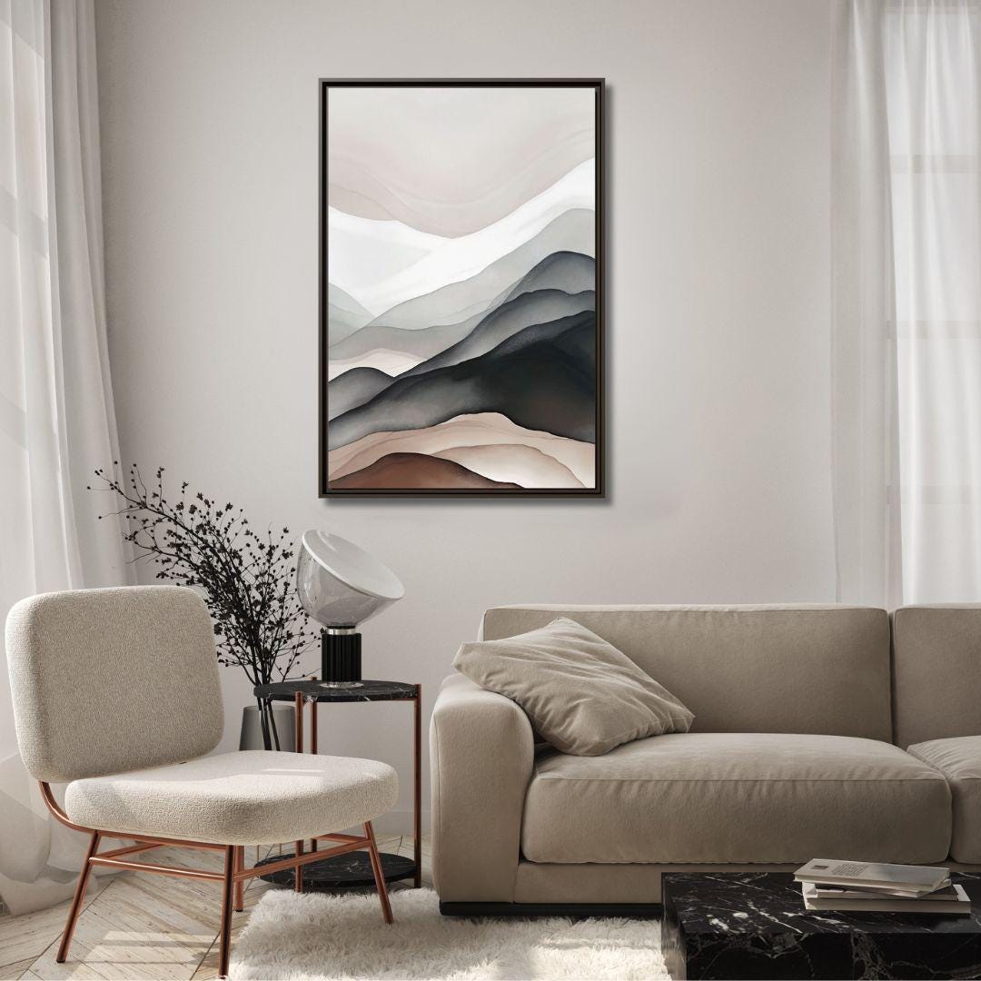 Neutrale abstrakte Berglandschaft – gerahmte Leinwand-Wandkunst
