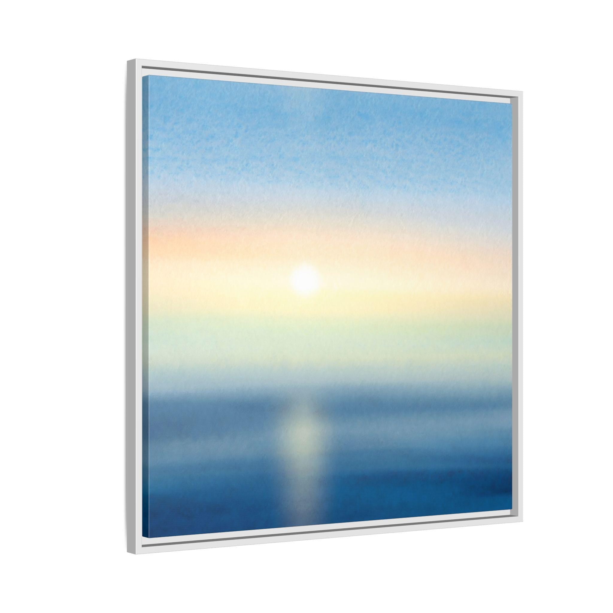 Ocean Sunrise Watercolor Seascape Art - Framed Canvas Wall Art