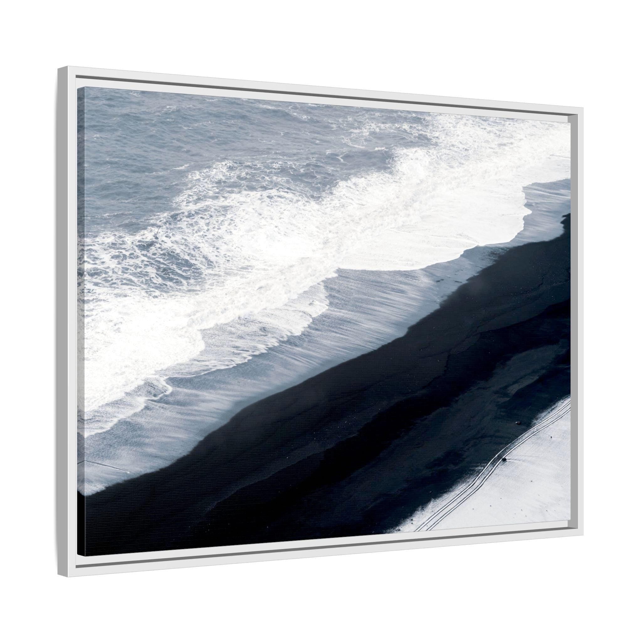 Aerial Black Sand Beach – Framed Canvas Wall Art
