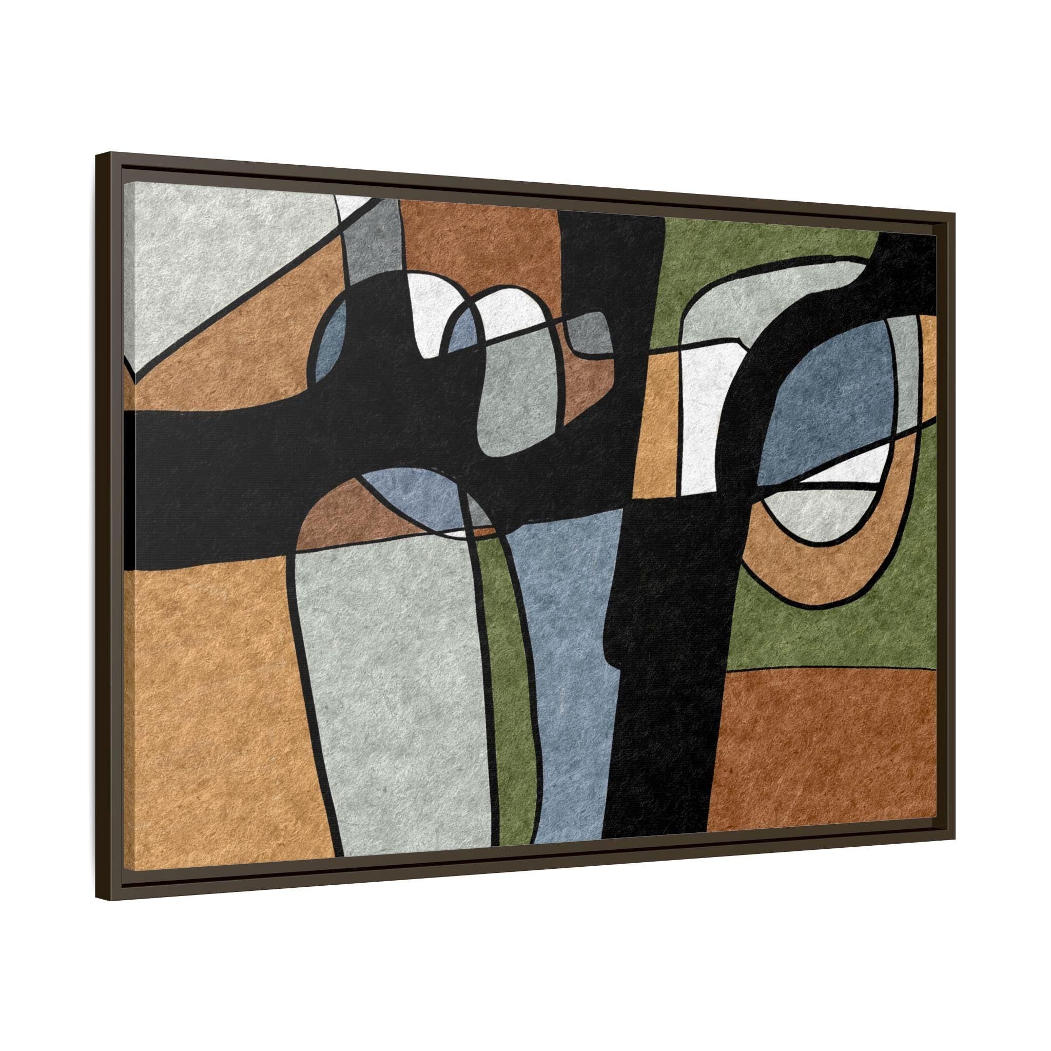 Abstrakte Geometrische Linienkunst – Farbblöcke im Mid-Century-Stil – Gerahmtes Leinwandbild