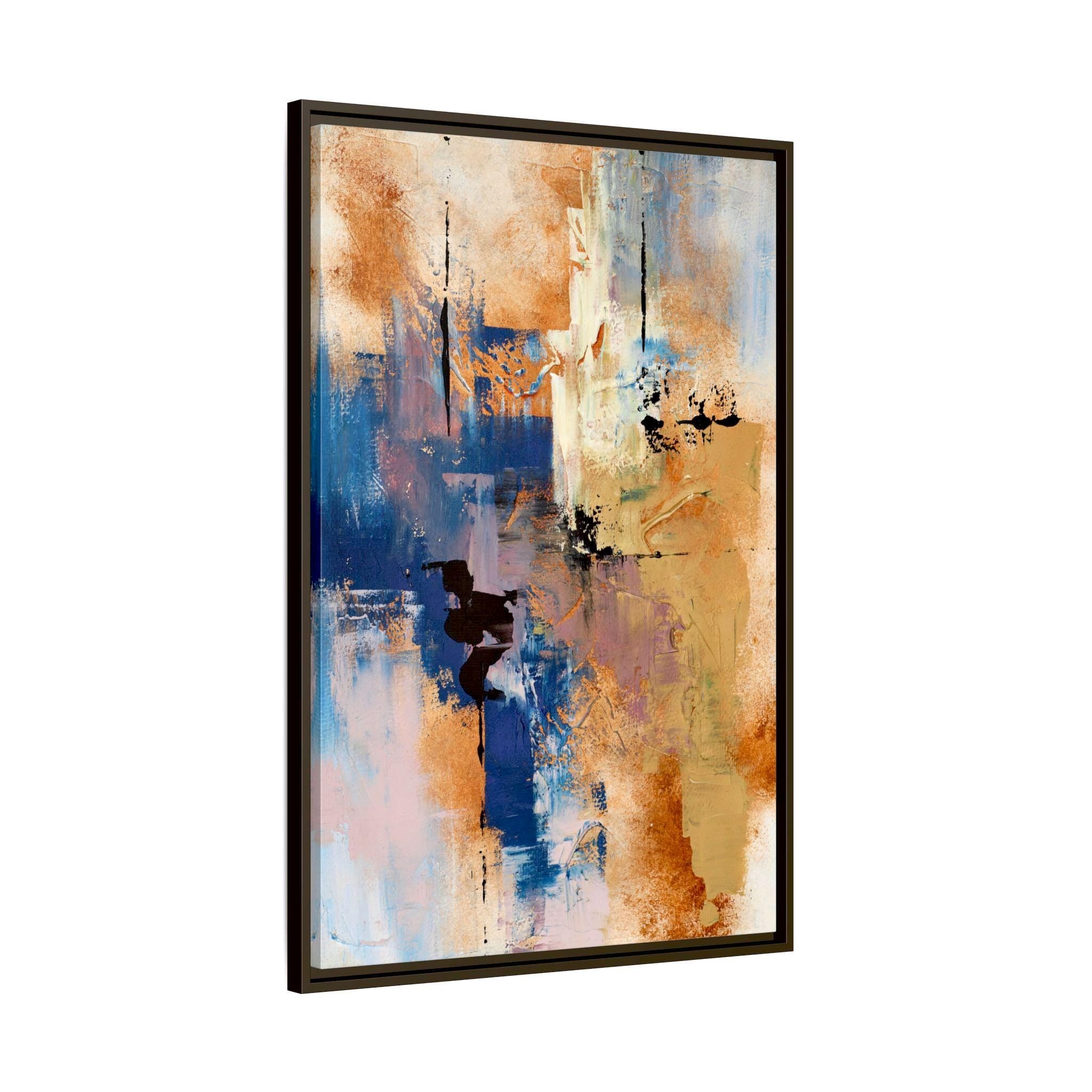 Burnt Orange and Blue Abstract Landscape Art - Framed Canvas Wall Art
