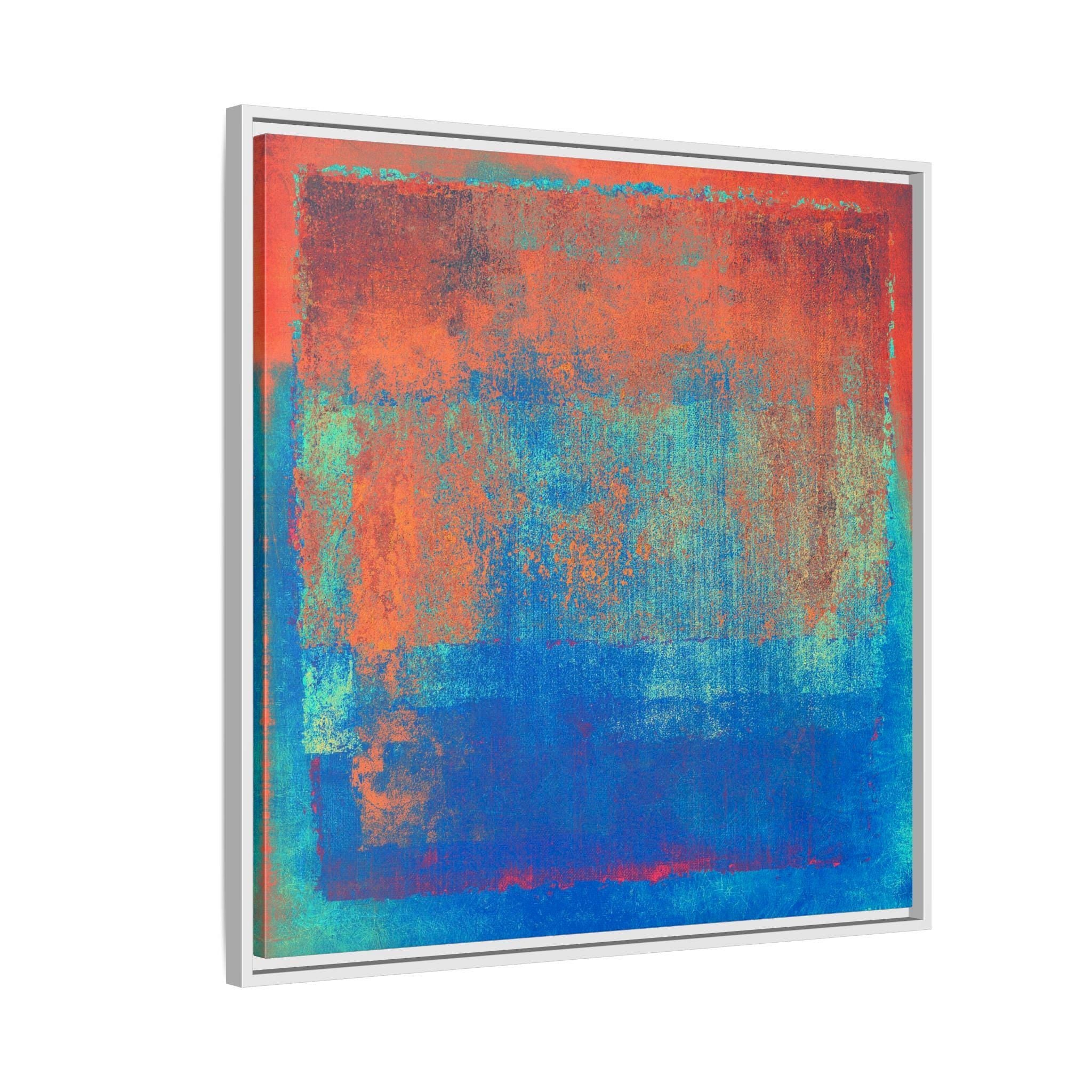 Abstrakte Orange, Grün und Blau Farbflächenkunst - Gerahmte Leinwand-Wandkunst