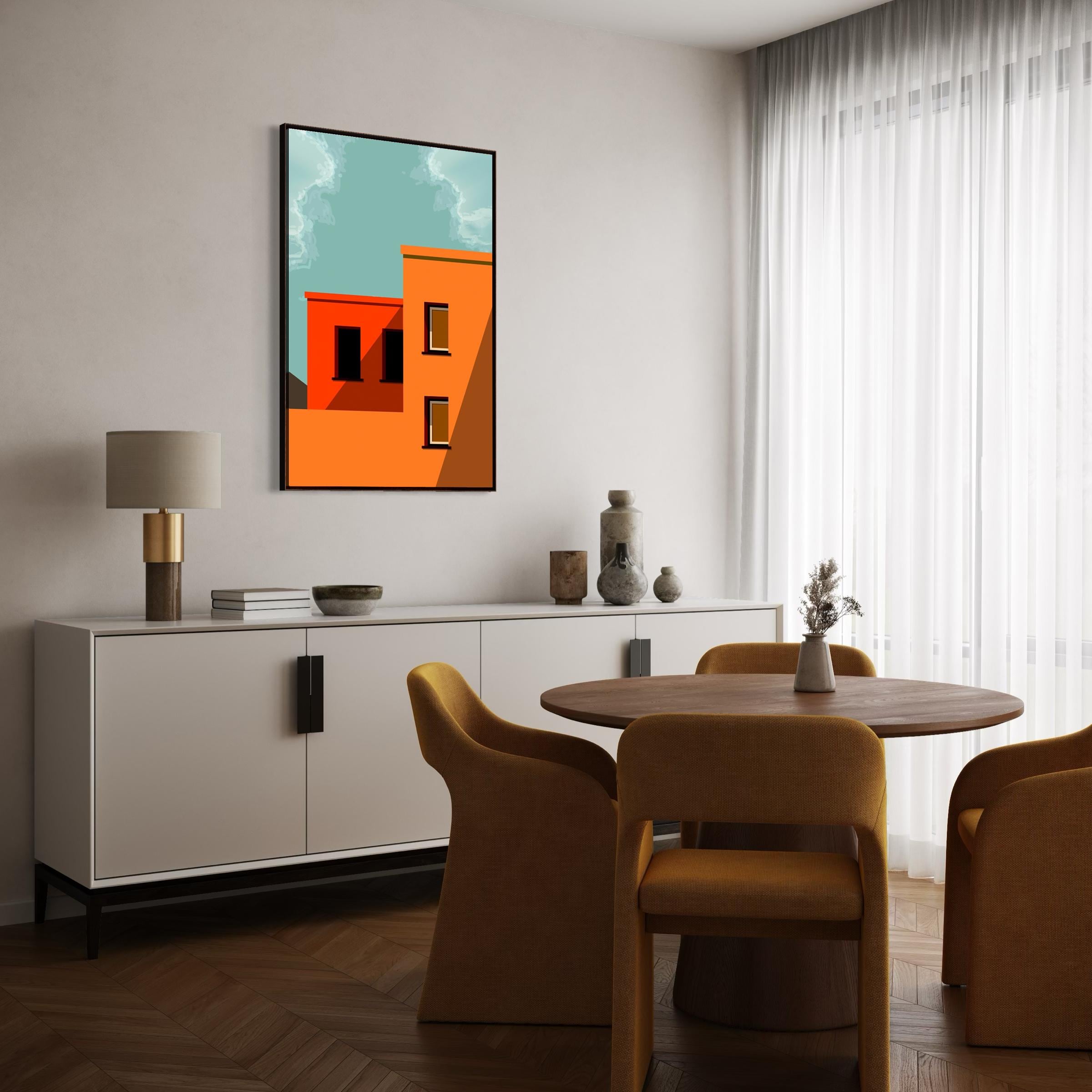 Colorful Modern Geometric Building Architectural Art - Framed Canvas Wall Art