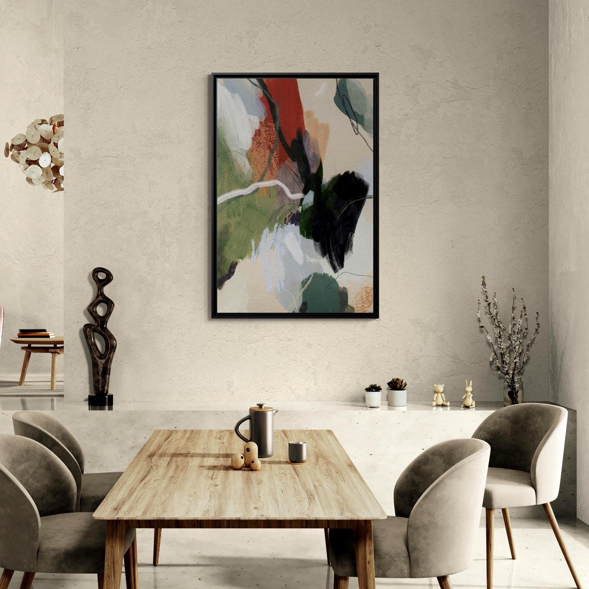 Green, Beige and Rust Abstract Brushstroke Art - Framed Canvas Wall Art