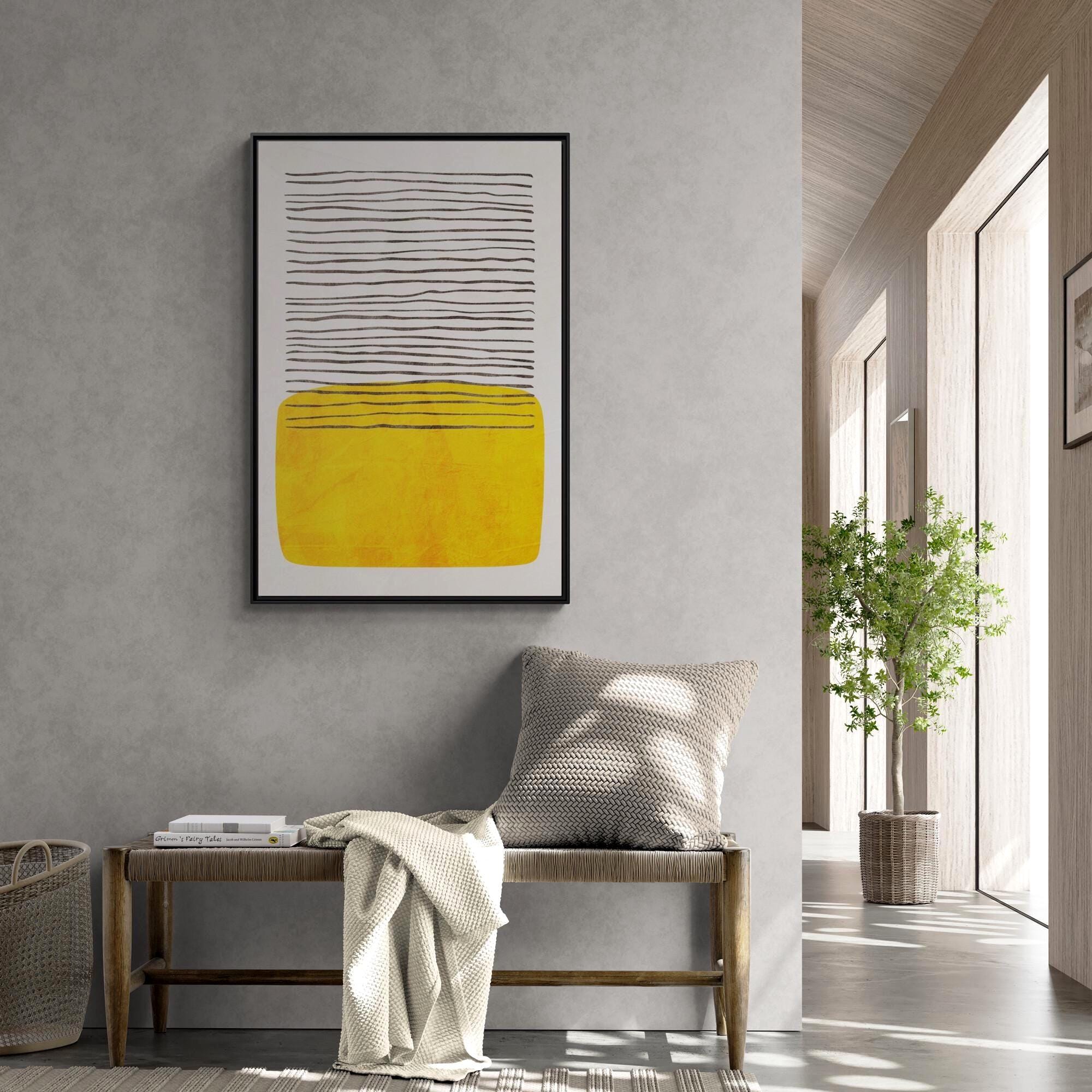 Abstrakte, minimalistische gelbe Blockkunst – Stil B – Gerahmte Leinwand-Wandkunst