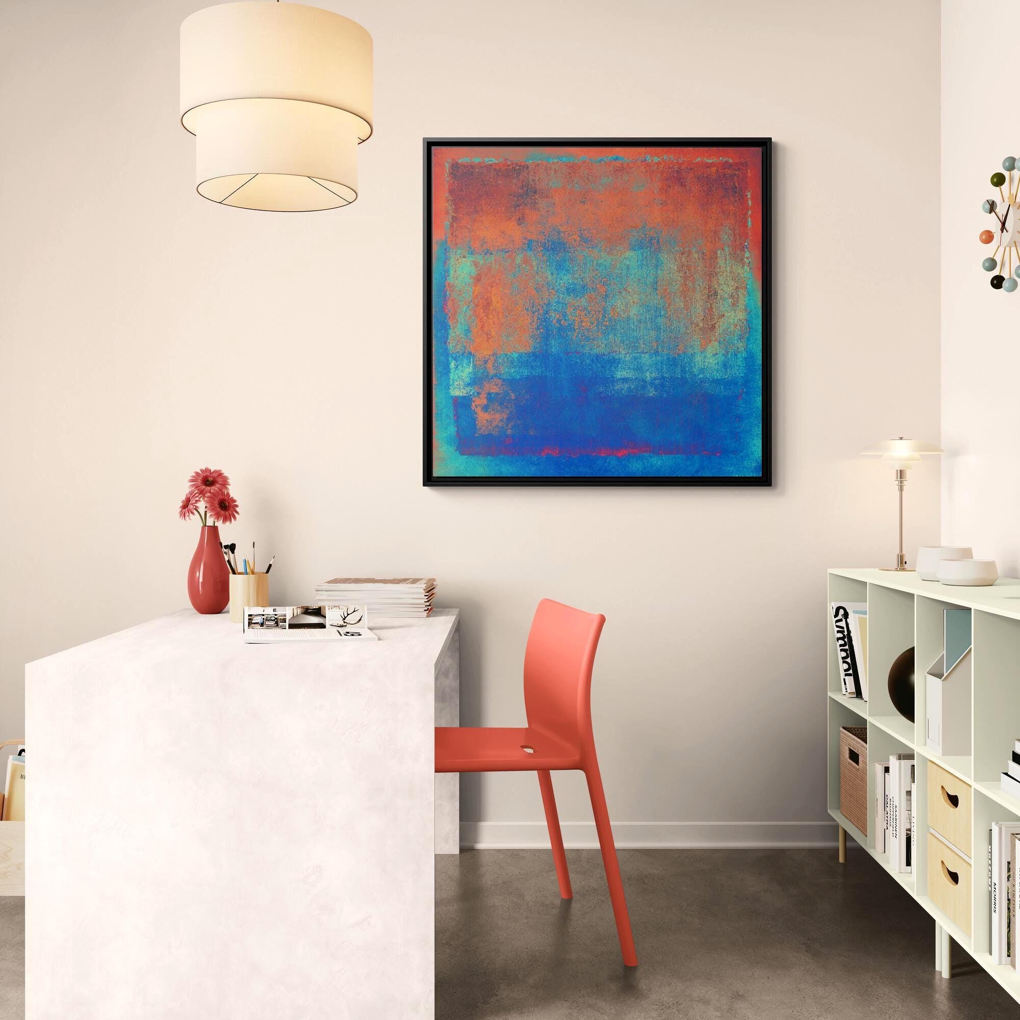 Abstrakte Orange, Grün und Blau Farbflächenkunst - Gerahmte Leinwand-Wandkunst