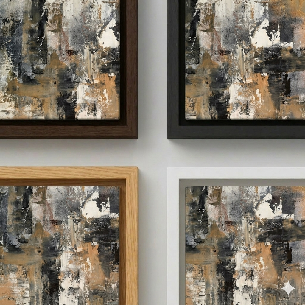 Rustikale abstrakte Wandkunst in Grau-, Braun- und Beigetönen
