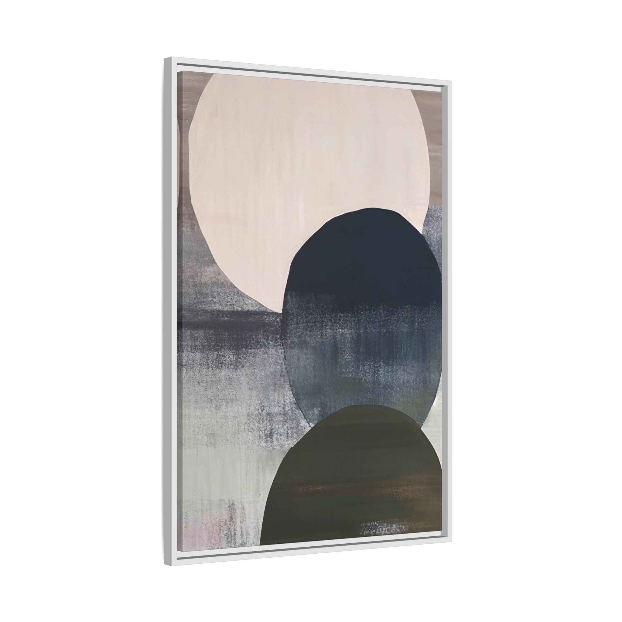 Minimal Layered Circles Abstract Wall Art, Neutral Modern Framed Canvas