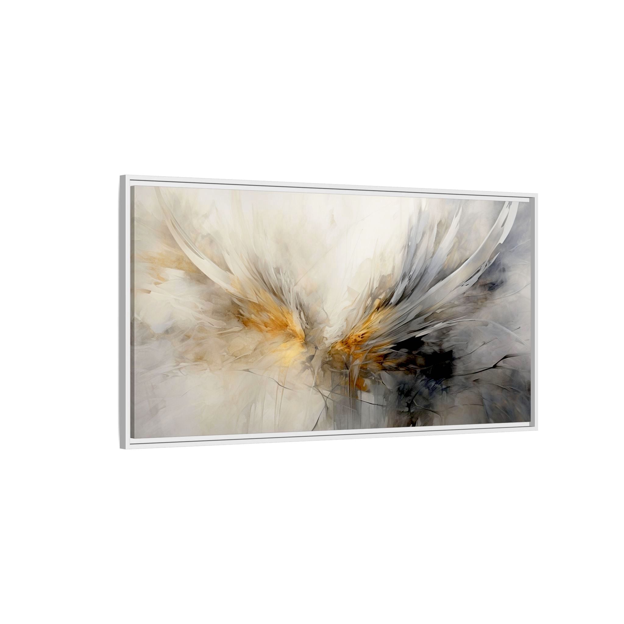 Gray, Gold, and Beige Feathered Wings Abstract Wall Art