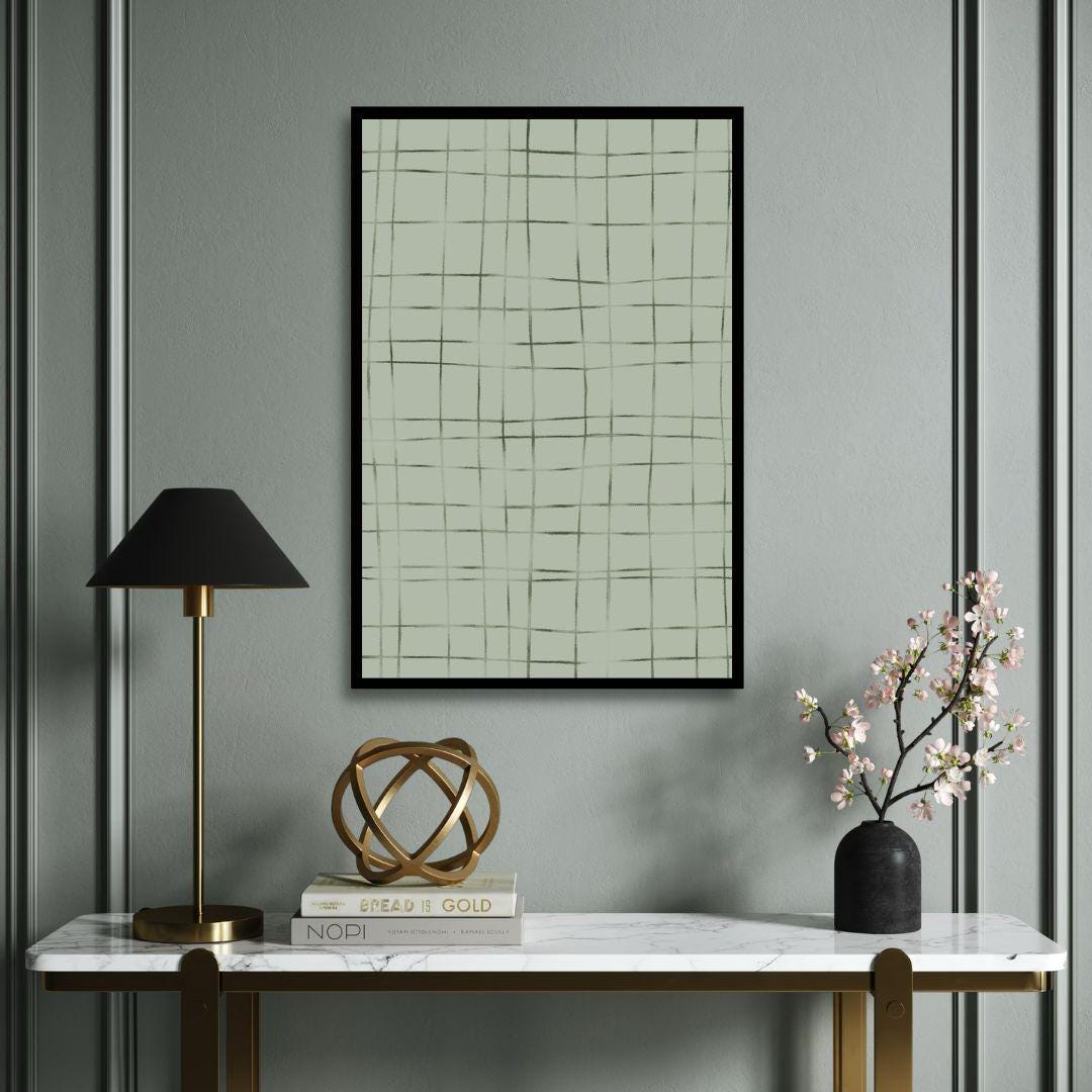 Wabi-Sabi Green Crosshatch Pattern Wall Art
