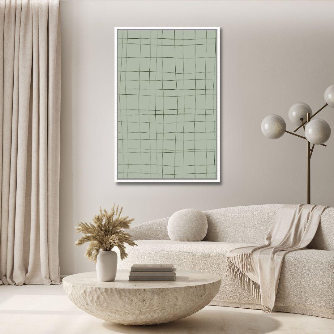Wabi-Sabi Green Crosshatch Pattern Wall Art