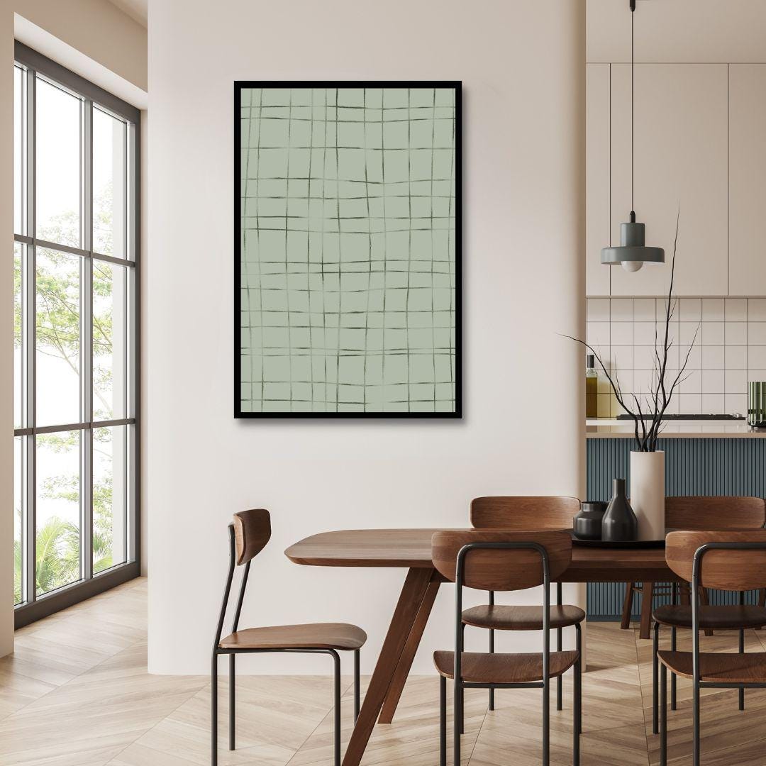 Wabi-Sabi Green Crosshatch Pattern Wall Art