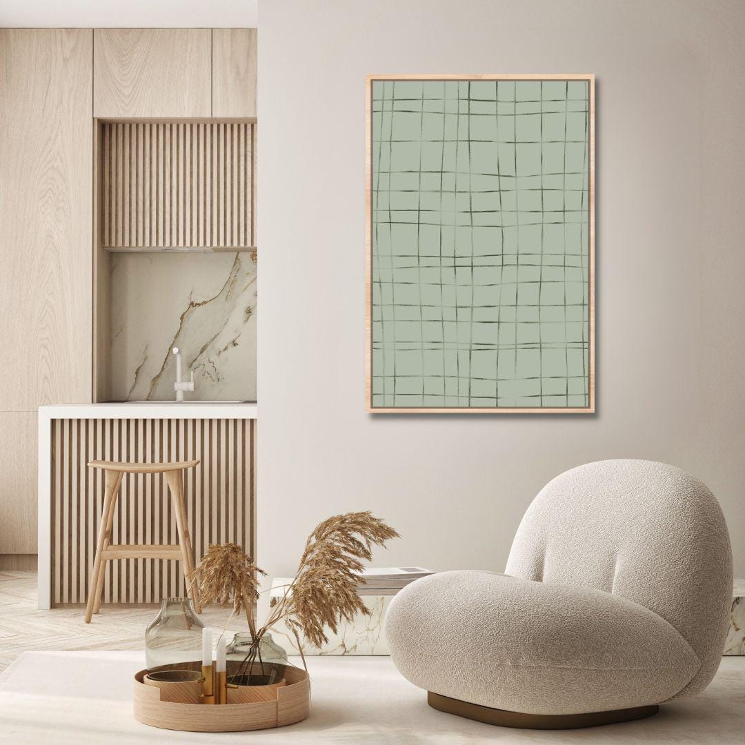 Wabi-Sabi Green Crosshatch Pattern Wall Art