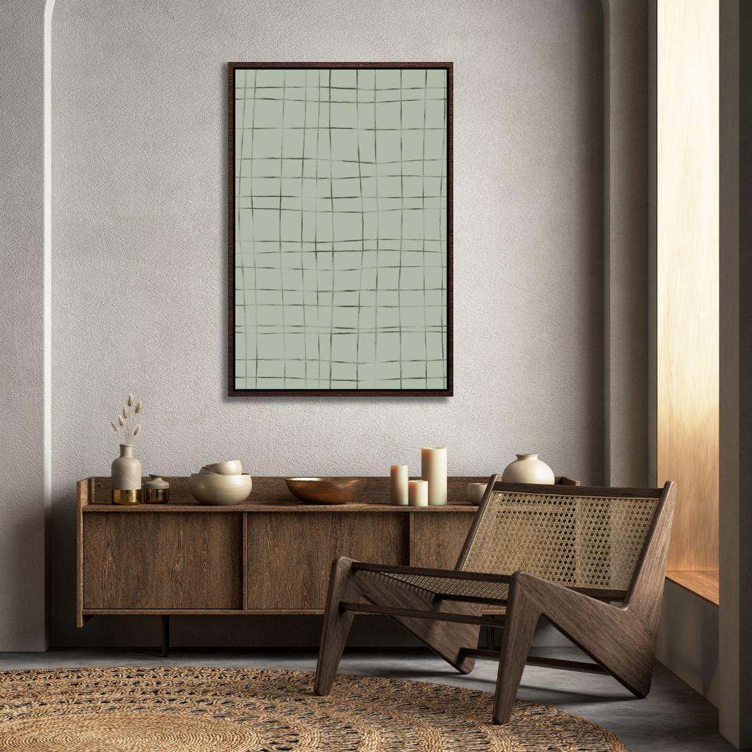 Wabi-Sabi Green Crosshatch Pattern Wall Art