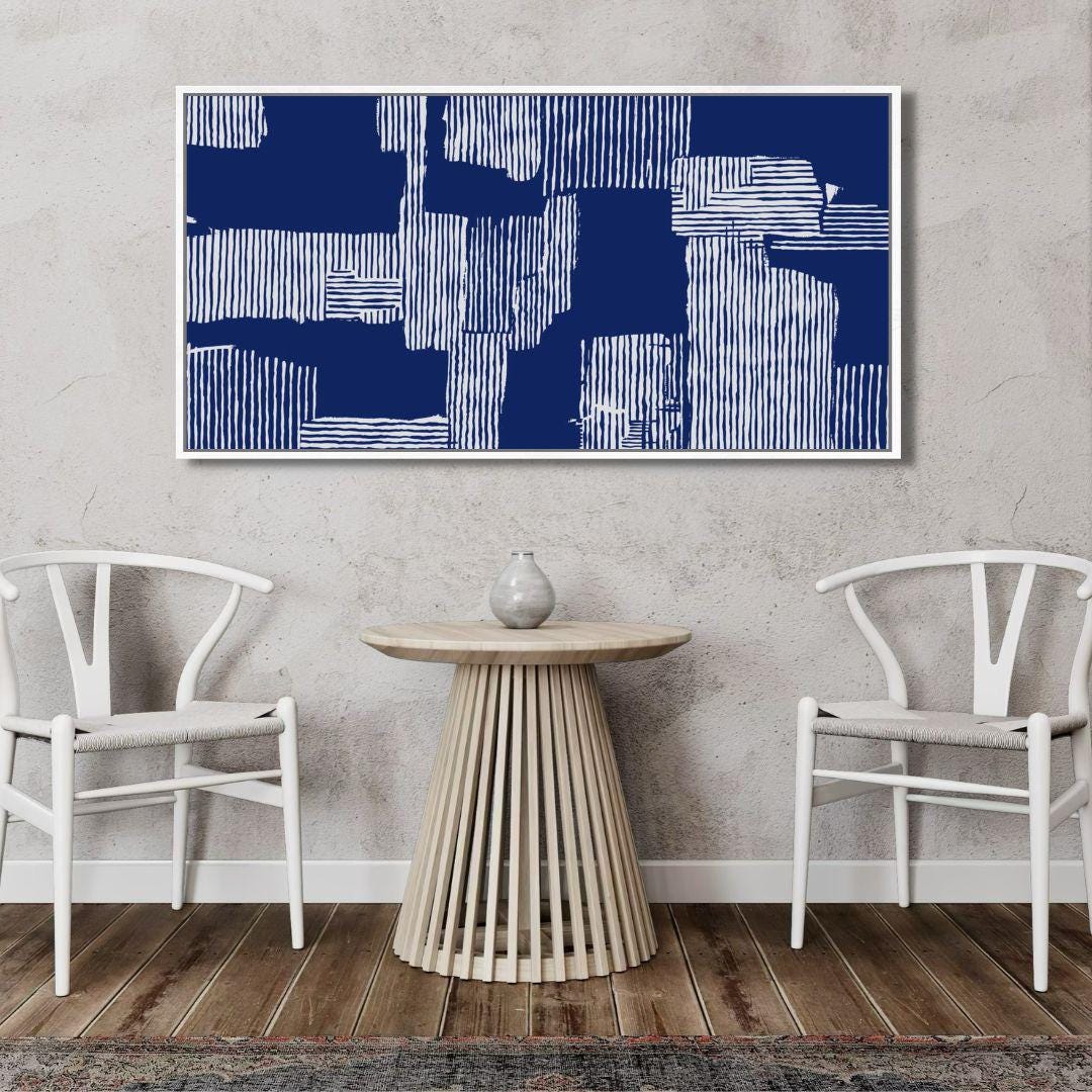 Wabi-Sabi Navy Abstract Block Pattern Wall Art