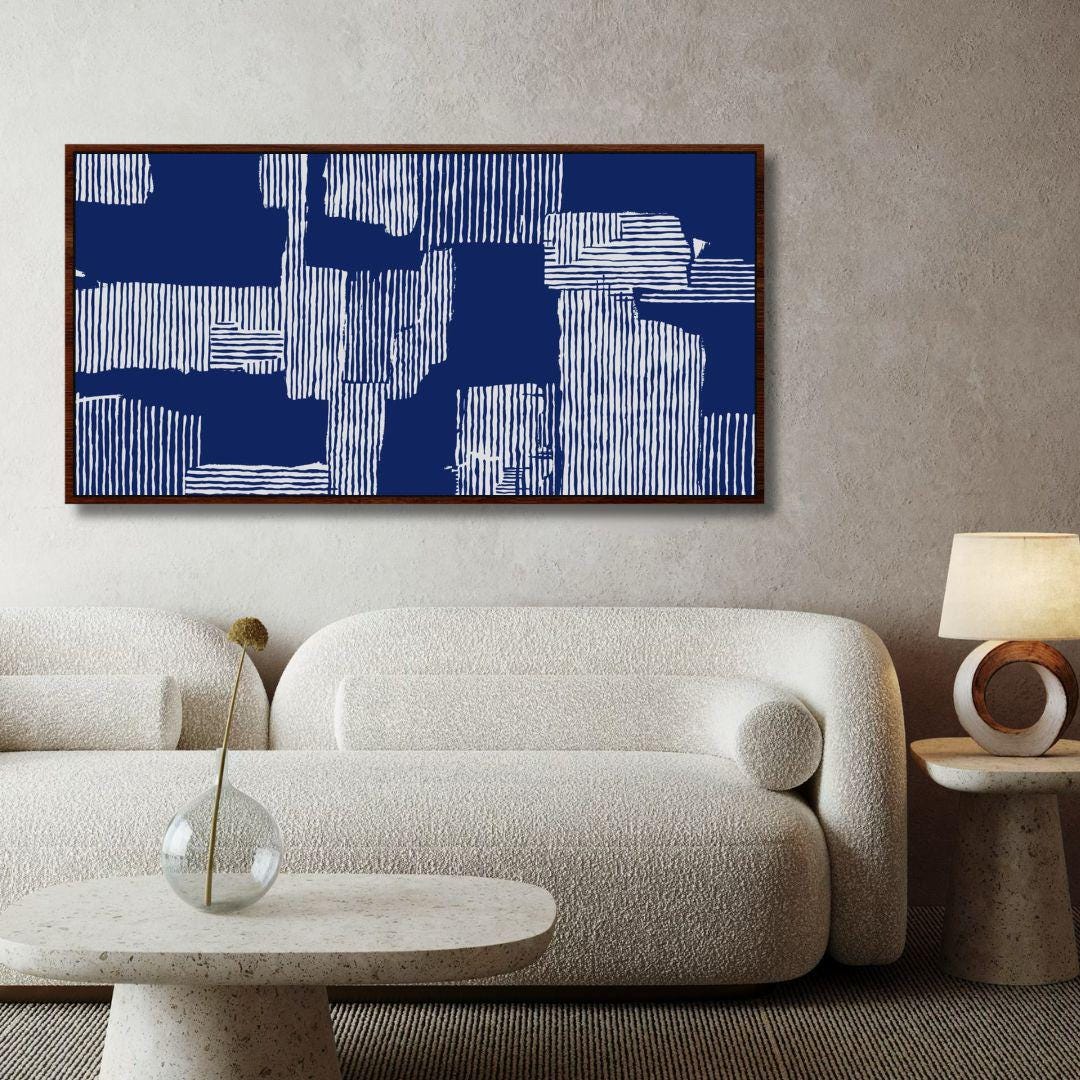 Wabi-Sabi Navy Abstract Block Pattern Wall Art