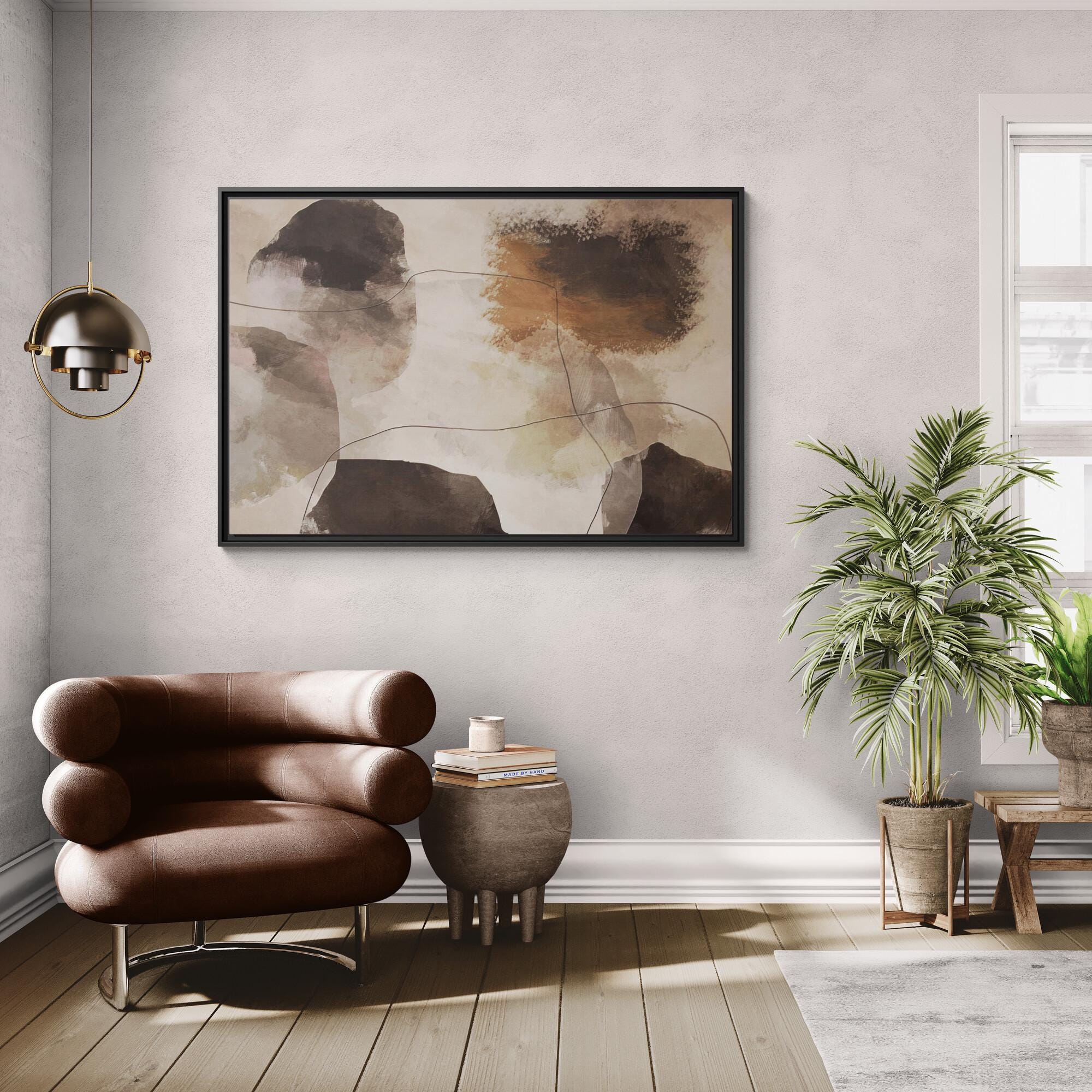 Gerahmtes Leinwandbild: Abstrakte, neutrale Aquarellkomposition