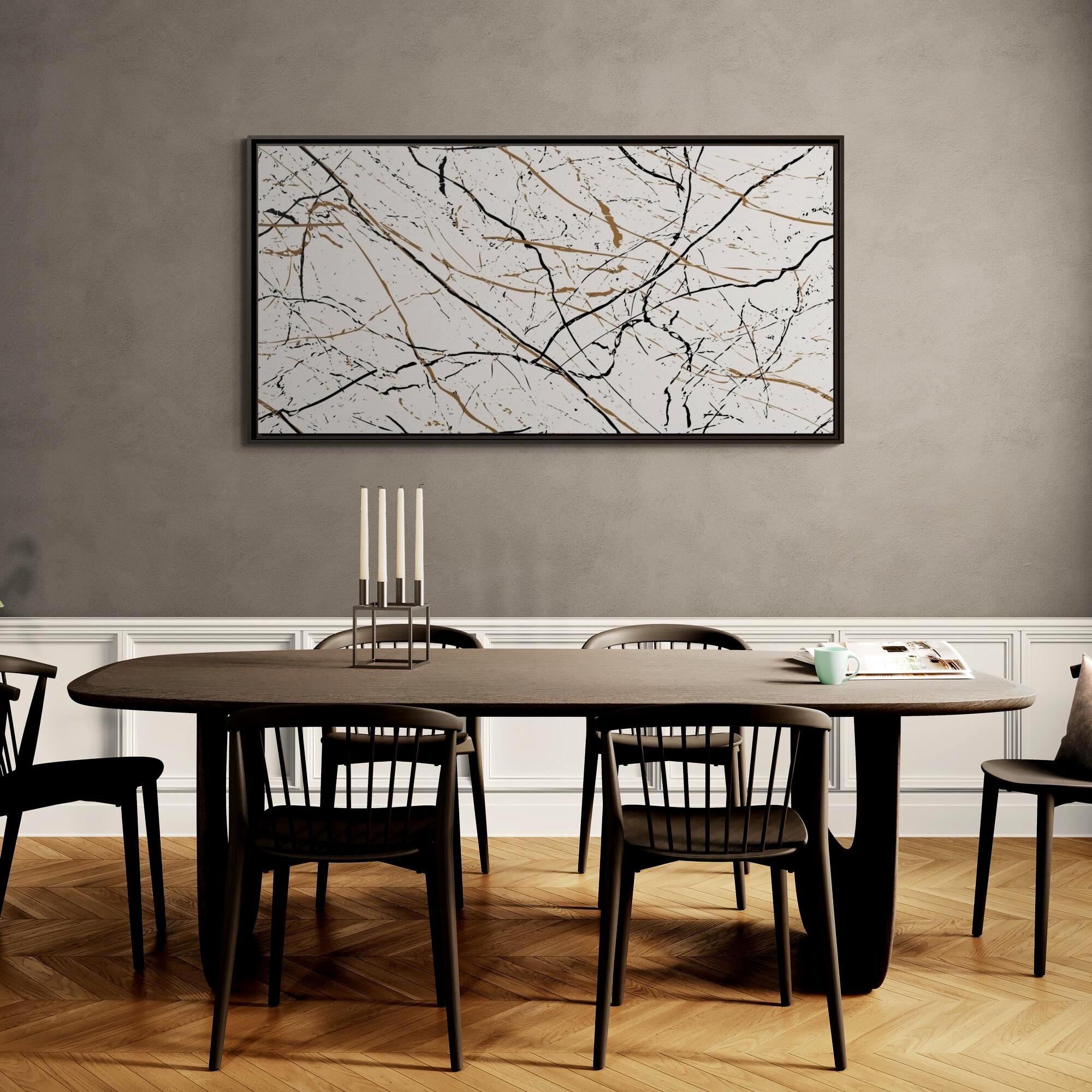 Minimalist Marble Veins Abstract - Framed Canvas Wall Art
