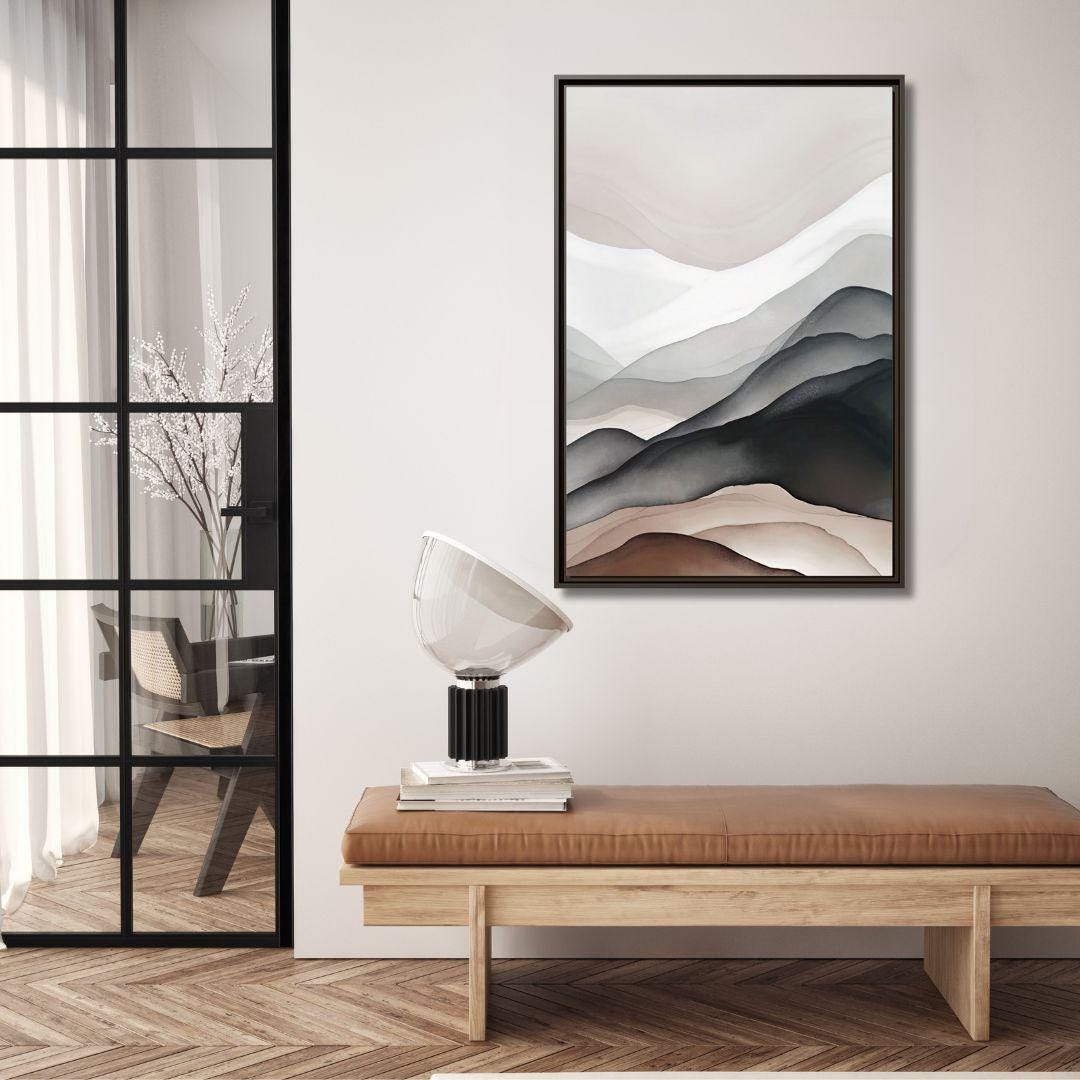 Neutrale abstrakte Berglandschaft – gerahmte Leinwand-Wandkunst