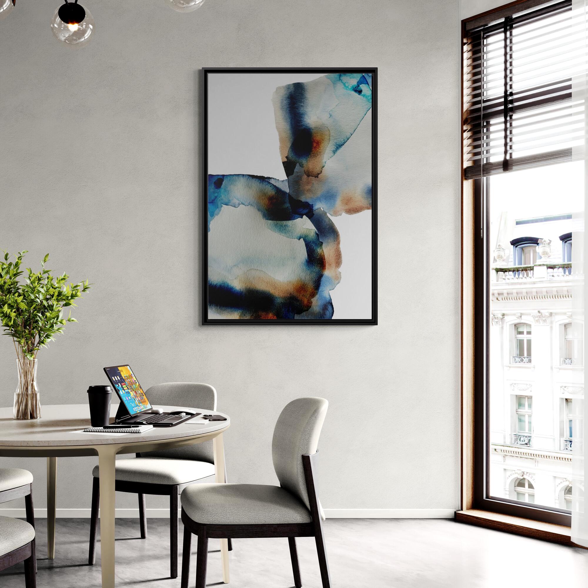 Abstrakte blaue braune Tuschemalerei – Stil A – Gerahmte Leinwand-Wandkunst