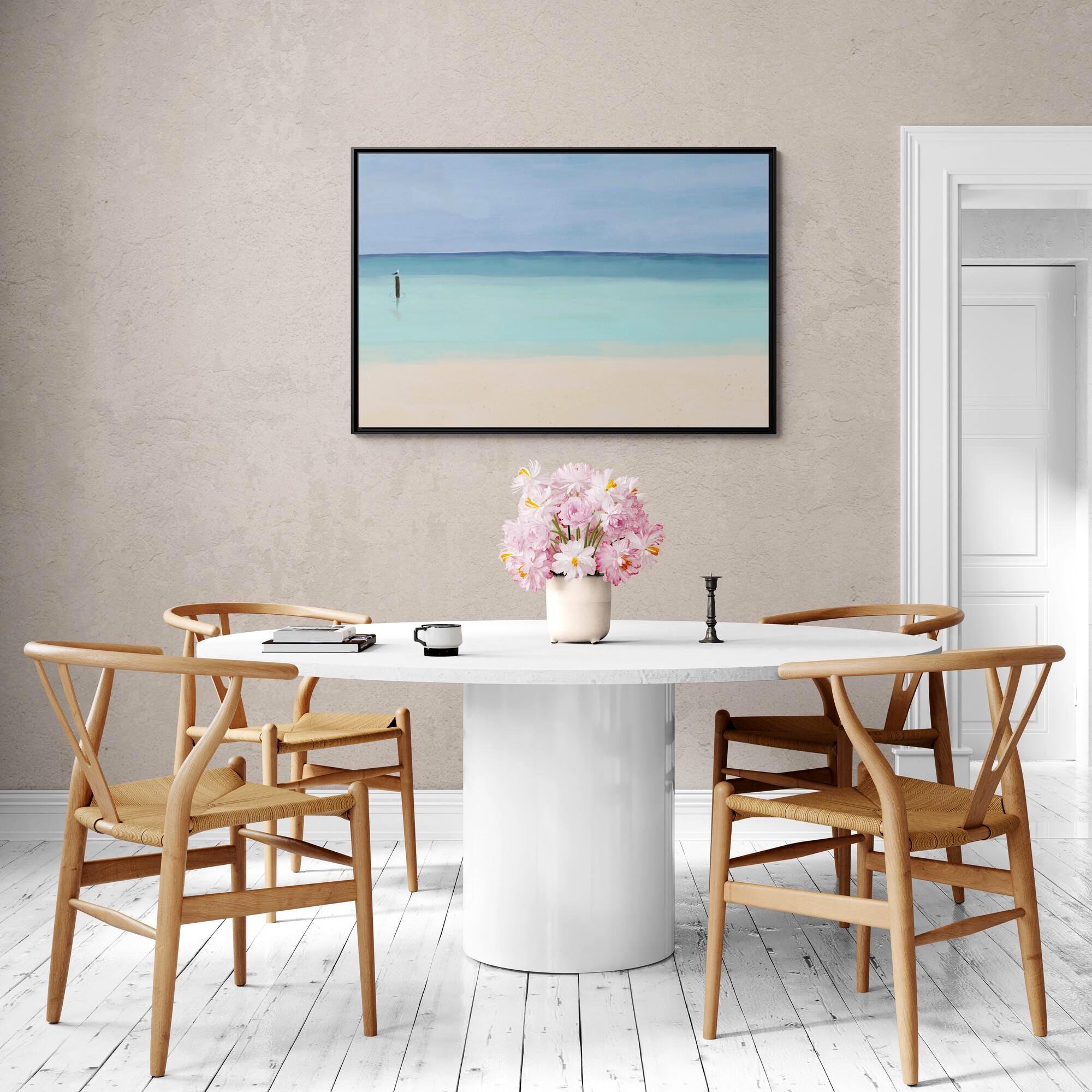 Calm Aqua Seaside Beach Painting - Framed Canvas Wall Art
