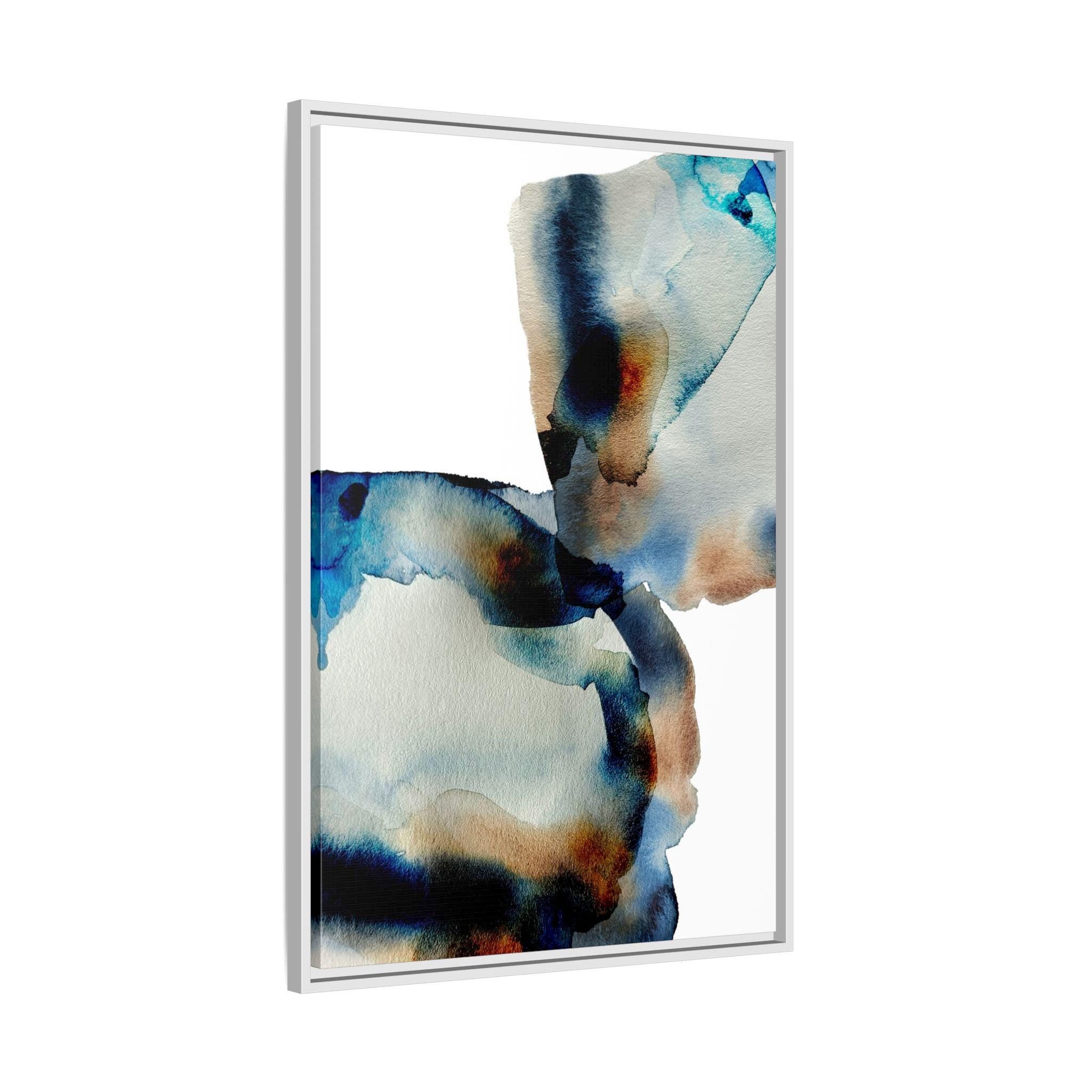 Abstrakte blaue braune Tuschemalerei – Stil A – Gerahmte Leinwand-Wandkunst