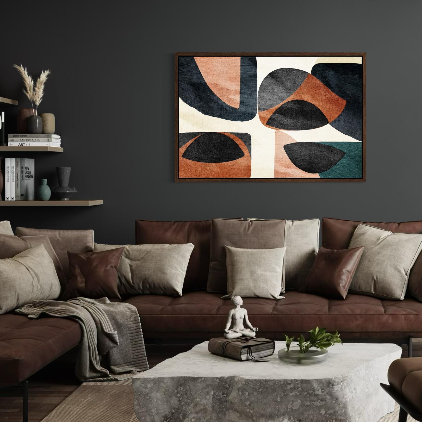 Abstrakte Mid-Century Formen – Gerahmte Leinwand-Wandkunst