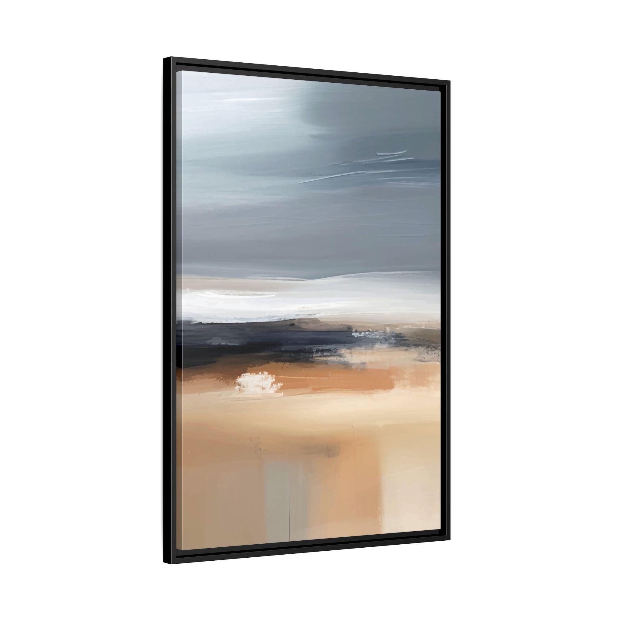 Blue and Beige Coastal Landscape Abstract Art – Framed Canvas Wall Art