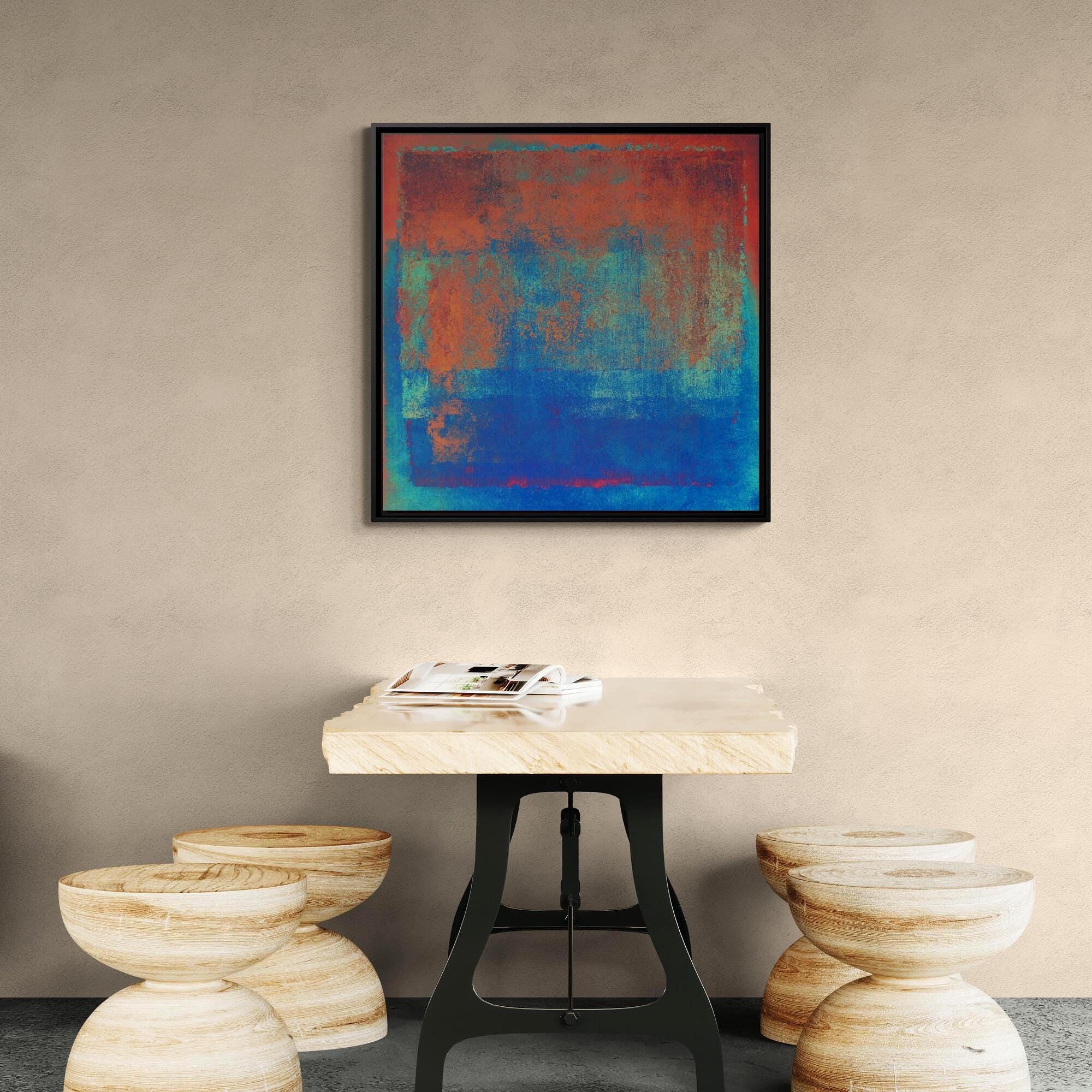 Abstrakte Orange, Grün und Blau Farbflächenkunst - Gerahmte Leinwand-Wandkunst