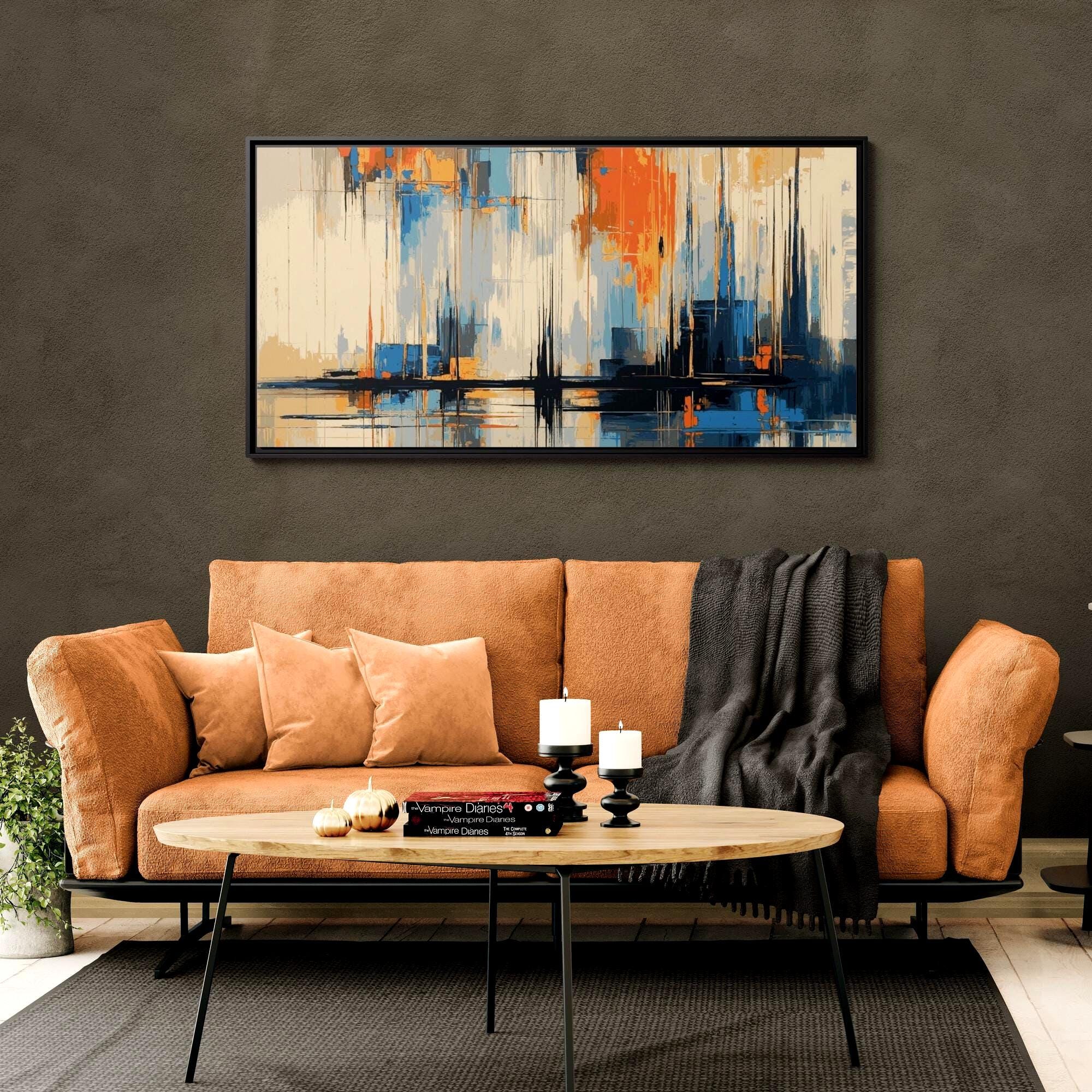 Abstrakte Stadtlandschaft Drip Art – Gerahmtes Leinwandbild