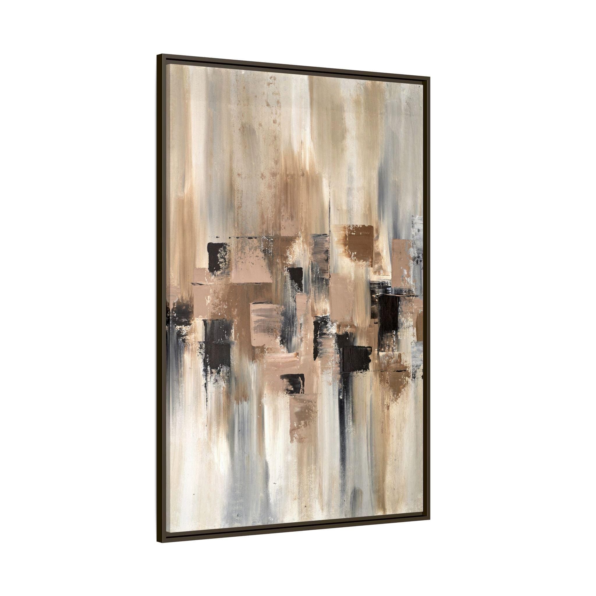 Neutral Beige, Brown and Gray Abstract - Framed Canvas Wall Art